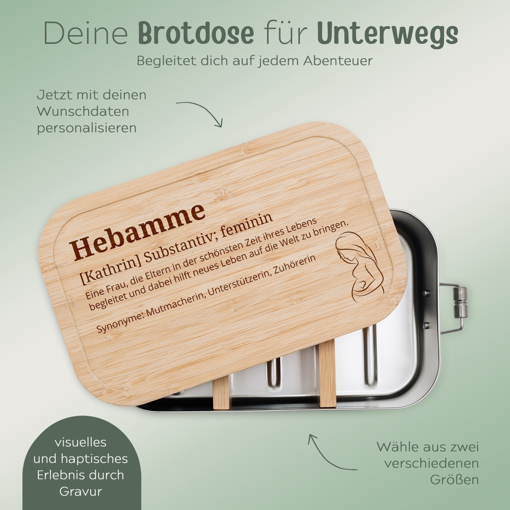 Brotdose Edelstahl personalisiert - Hebamme Definition Gravur - wunderwunsch
