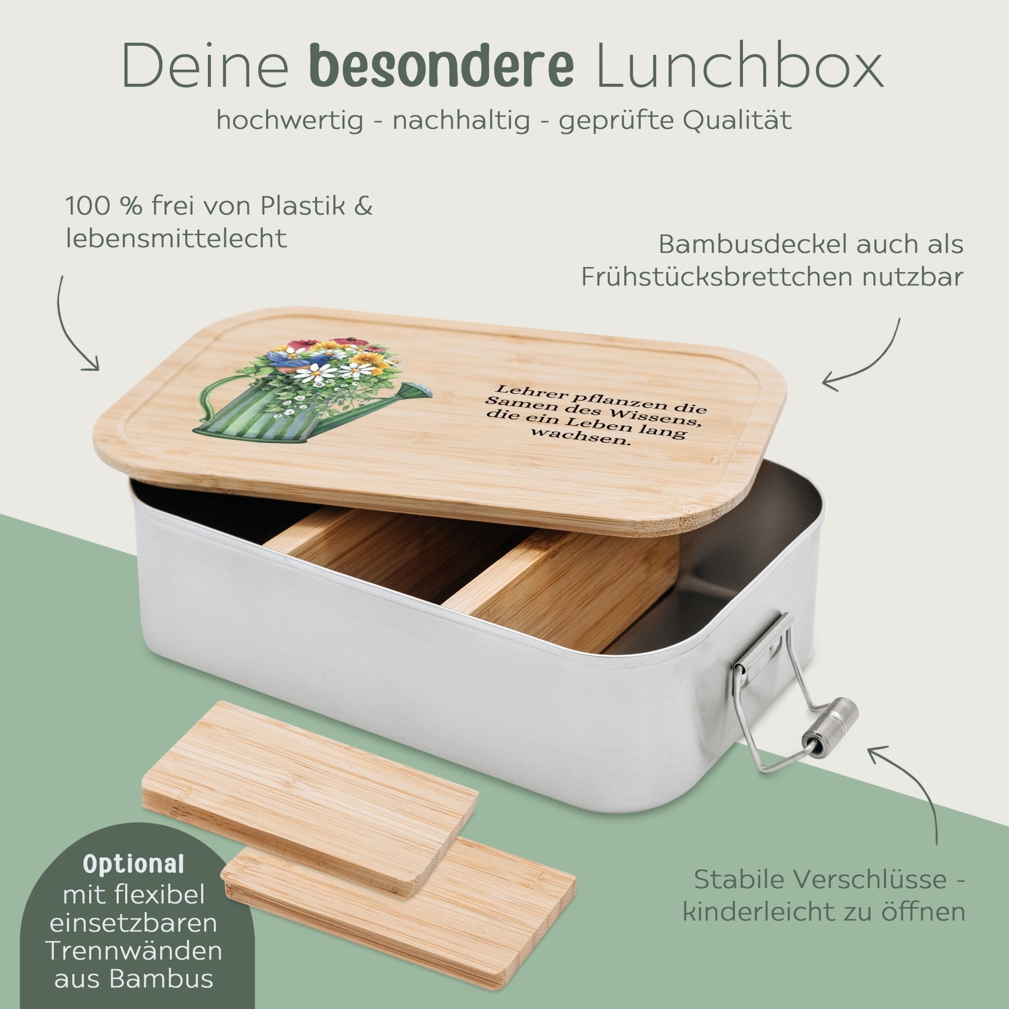 Brotdose Edelstahl personalisiert - Lehrer Gießkanne Aquarell - wunderwunsch