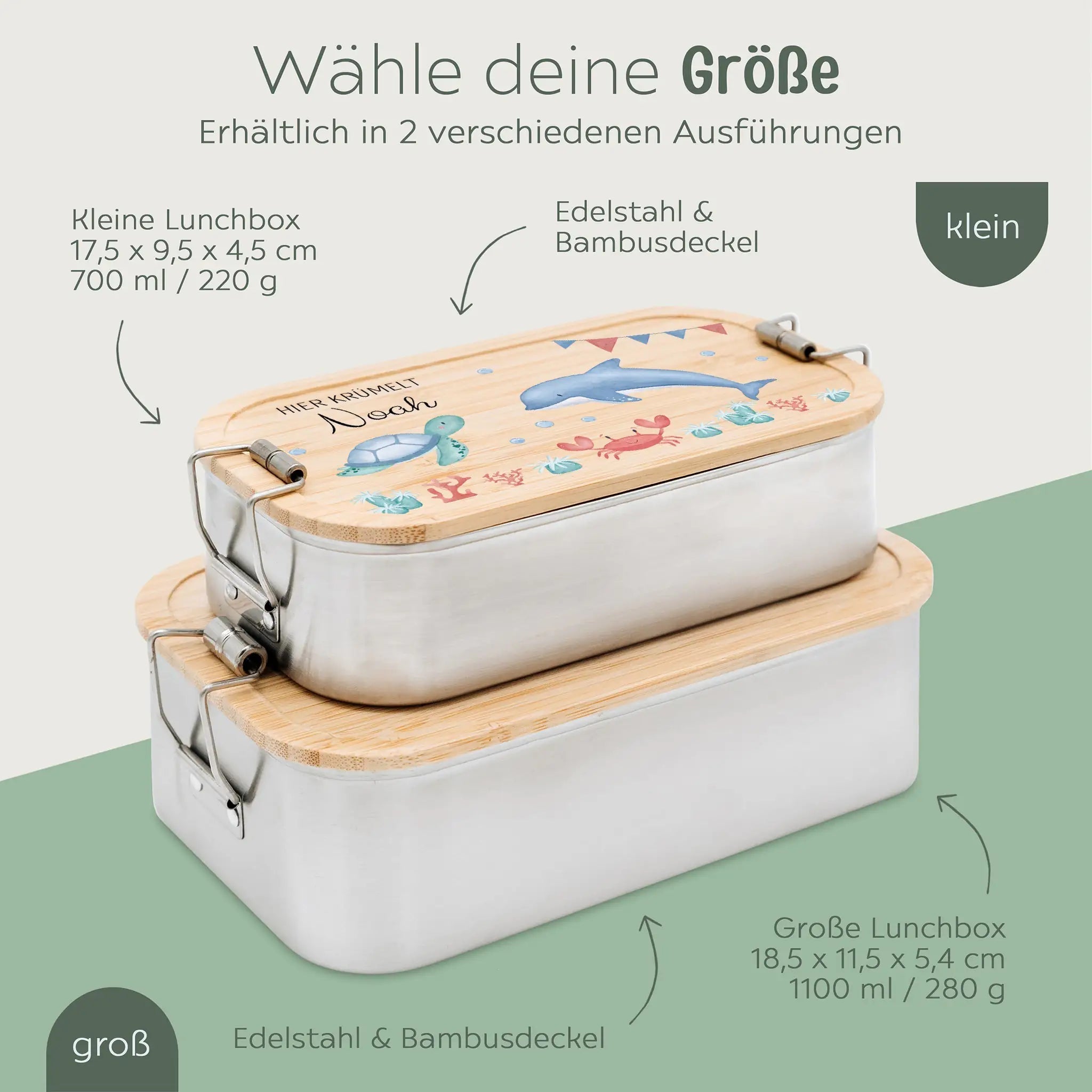 Brotdose Edelstahl personalisiert - Meerestiere Girlande Aquarell - wunderwunsch