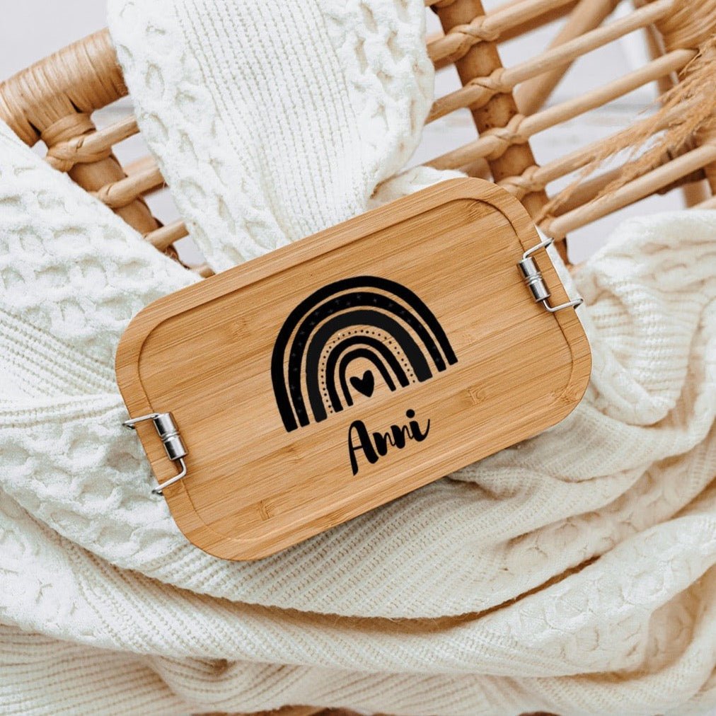 Brotdose Edelstahl personalisiert - Regenbogen Gravur - wunderwunsch