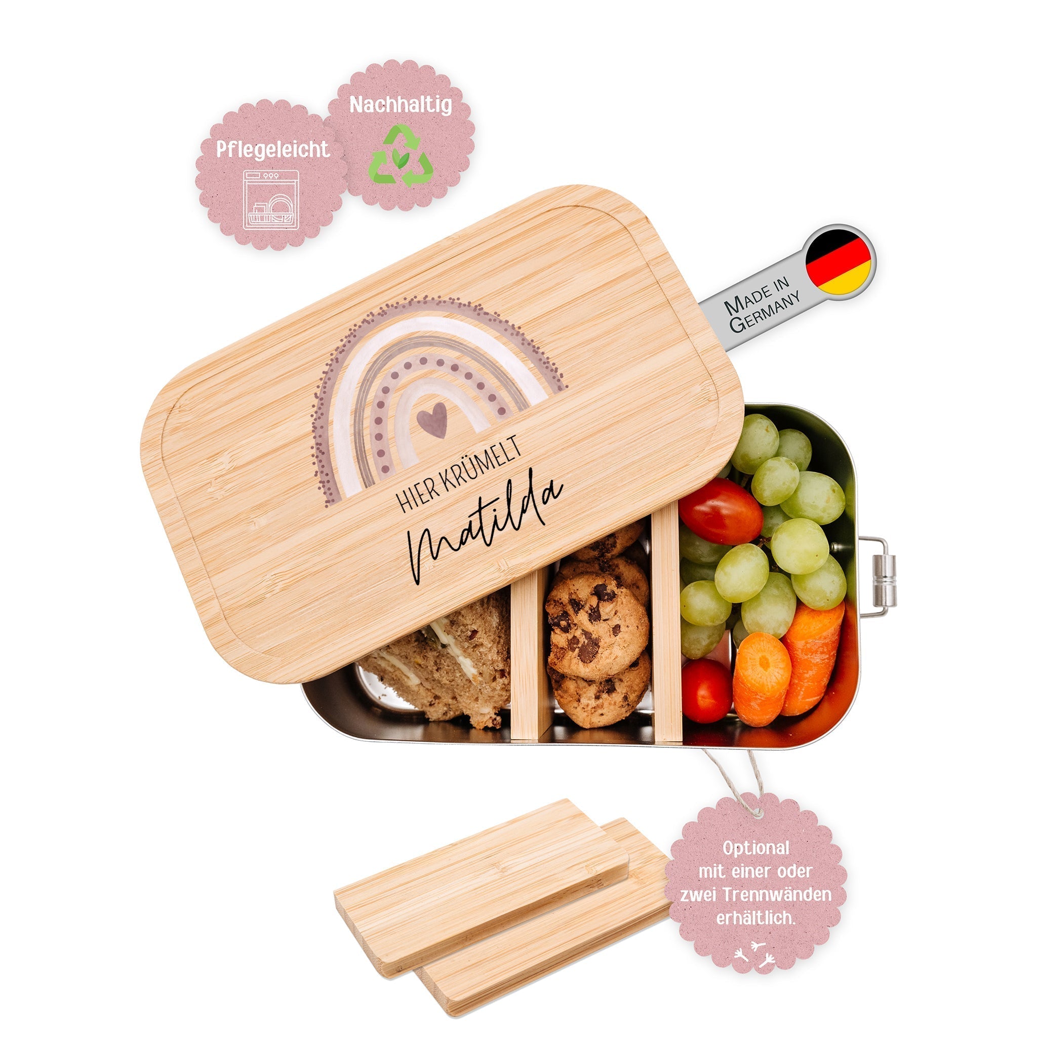 Brotdose Edelstahl personalisiert - Regenbogen Punkte Aquarell - wunderwunsch