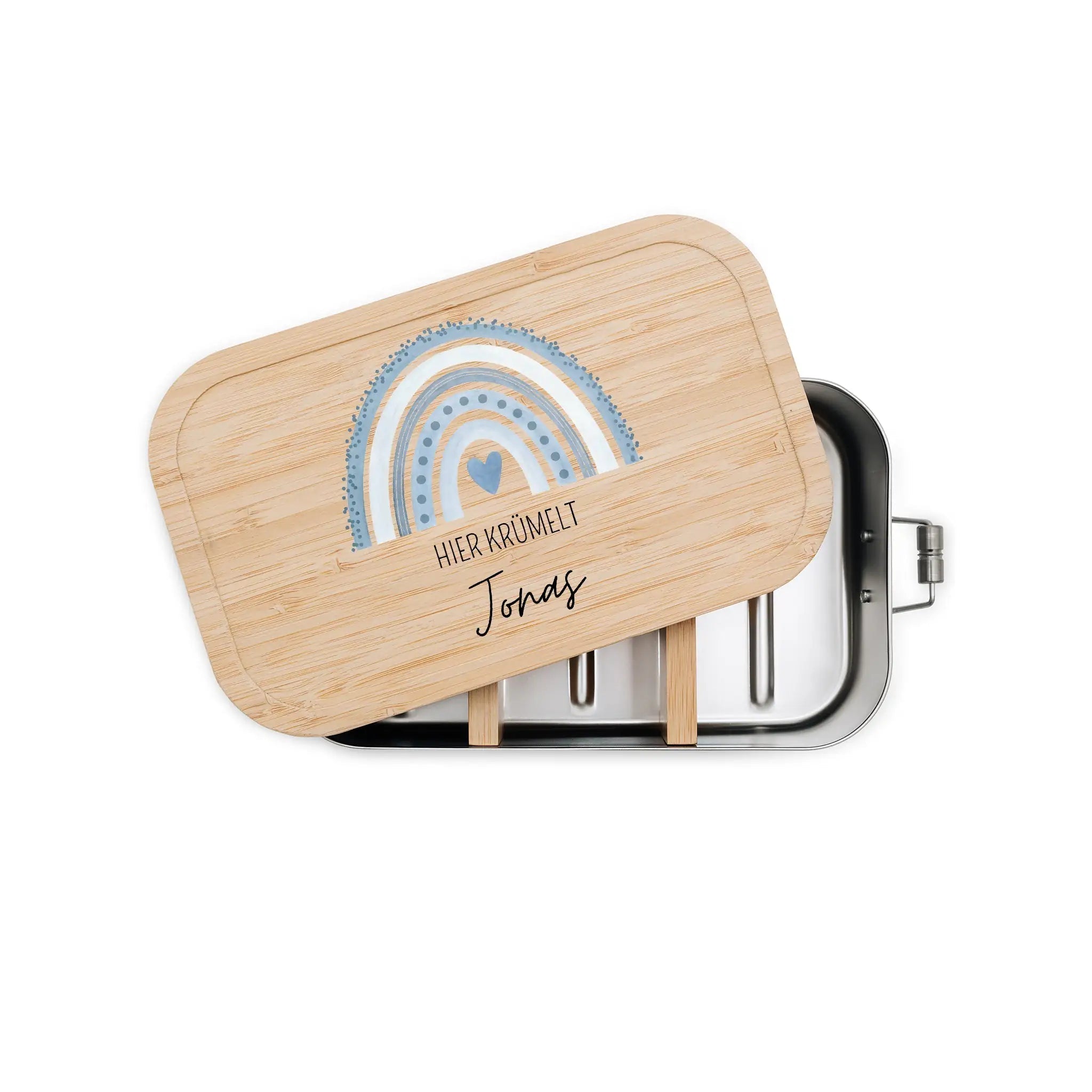 Brotdose Edelstahl personalisiert - Regenbogen Punkte Aquarell - wunderwunsch
