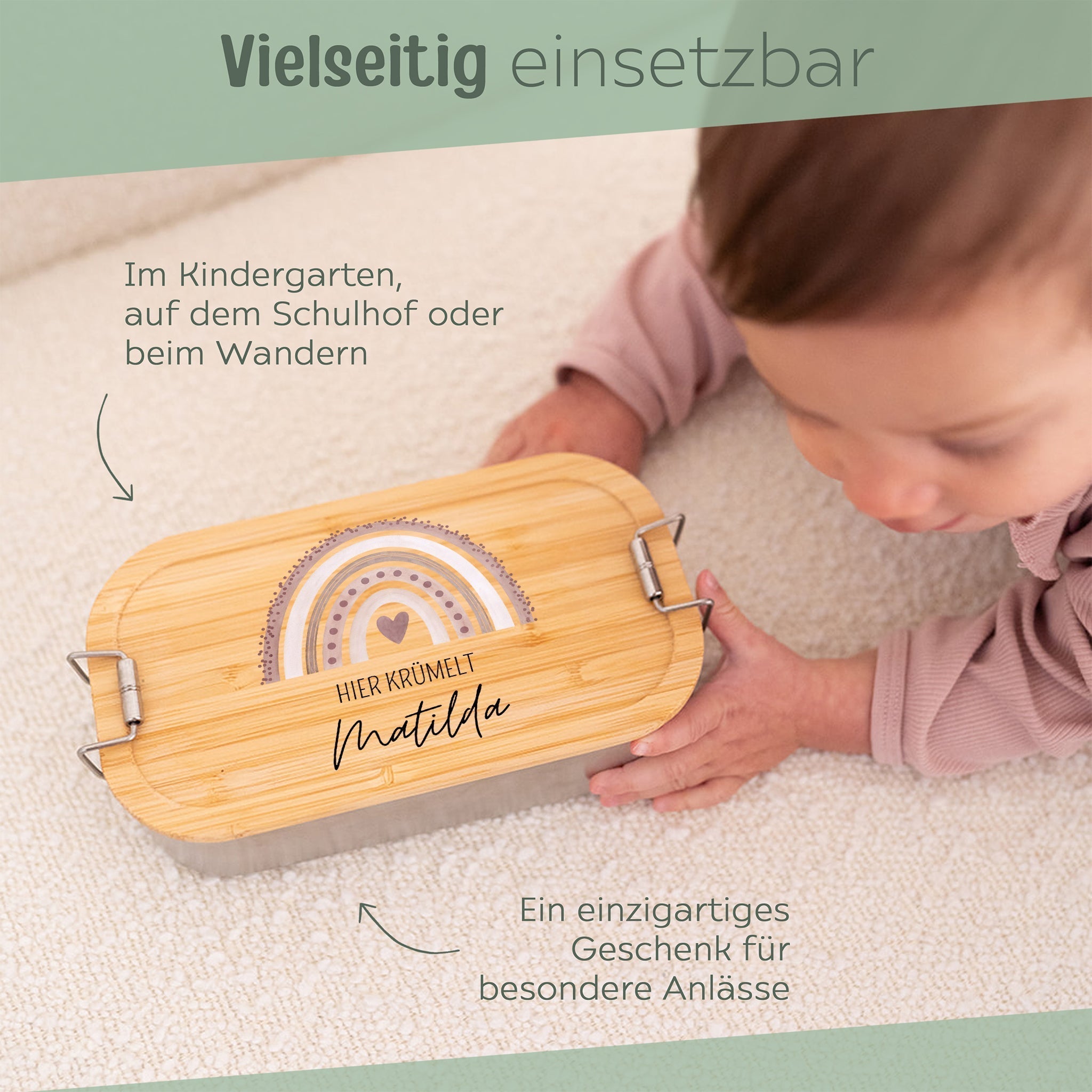 Brotdose Edelstahl personalisiert - Regenbogen Punkte Aquarell - wunderwunsch