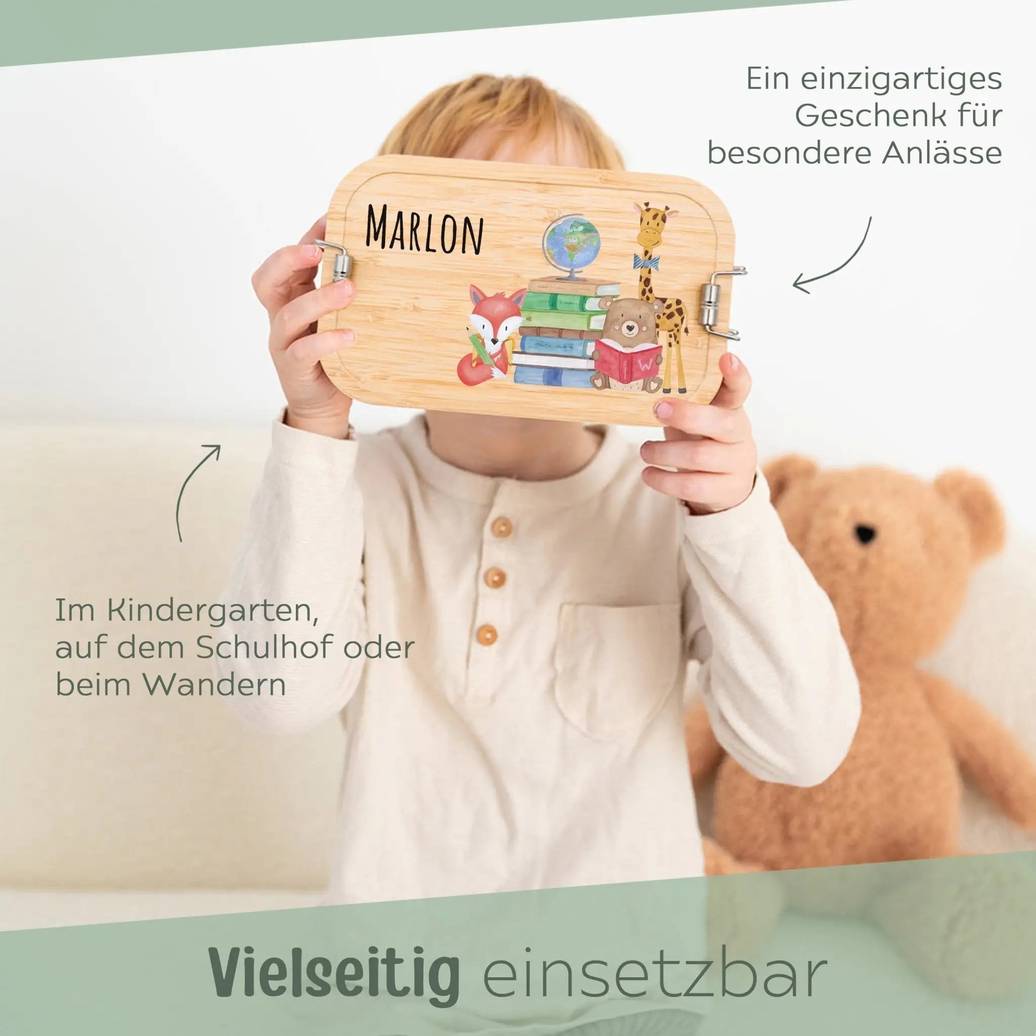 Brotdose Edelstahl personalisiert - Schulanfang Tiere Aquarell - wunderwunsch