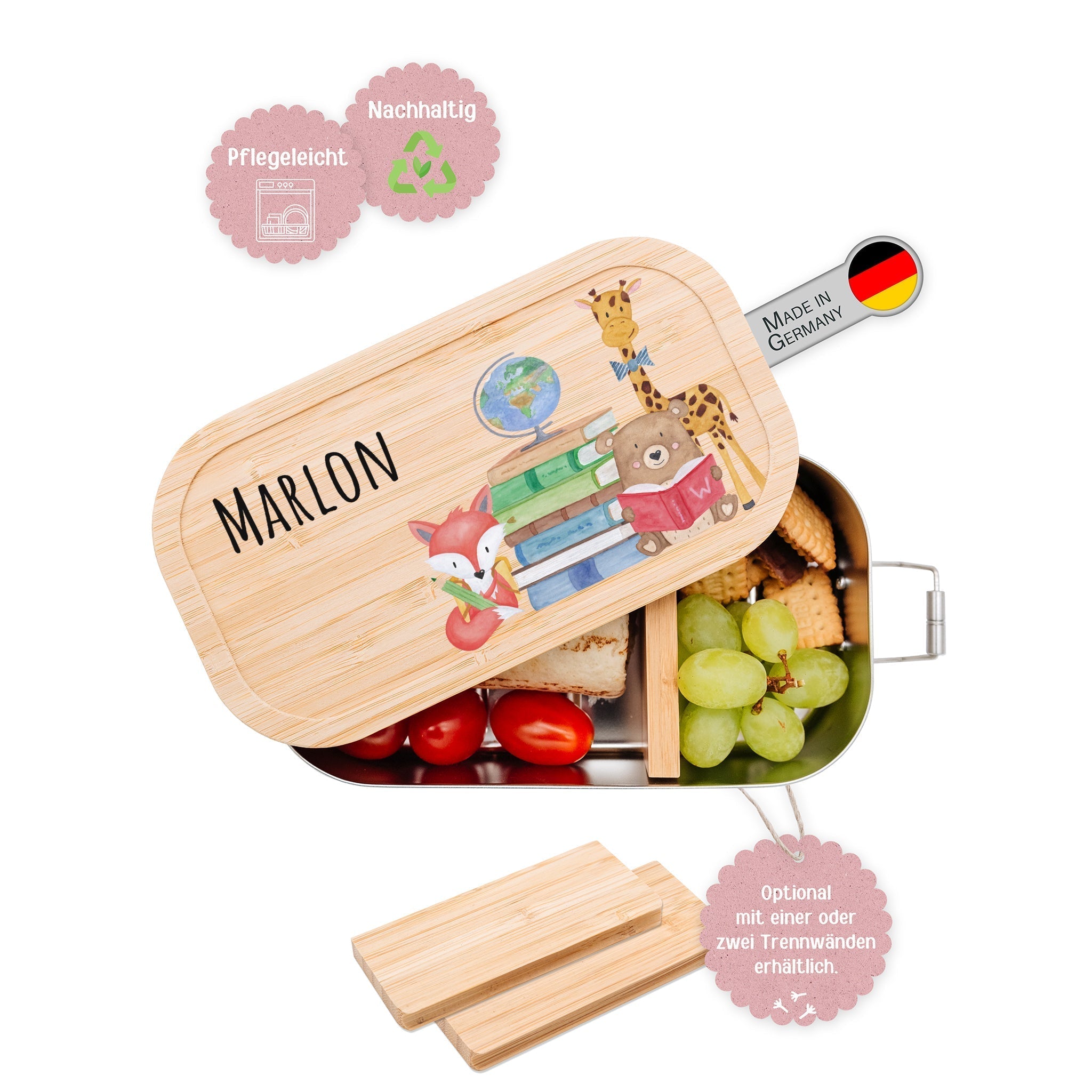 Brotdose Edelstahl personalisiert - Schulanfang Tiere Aquarell - wunderwunsch