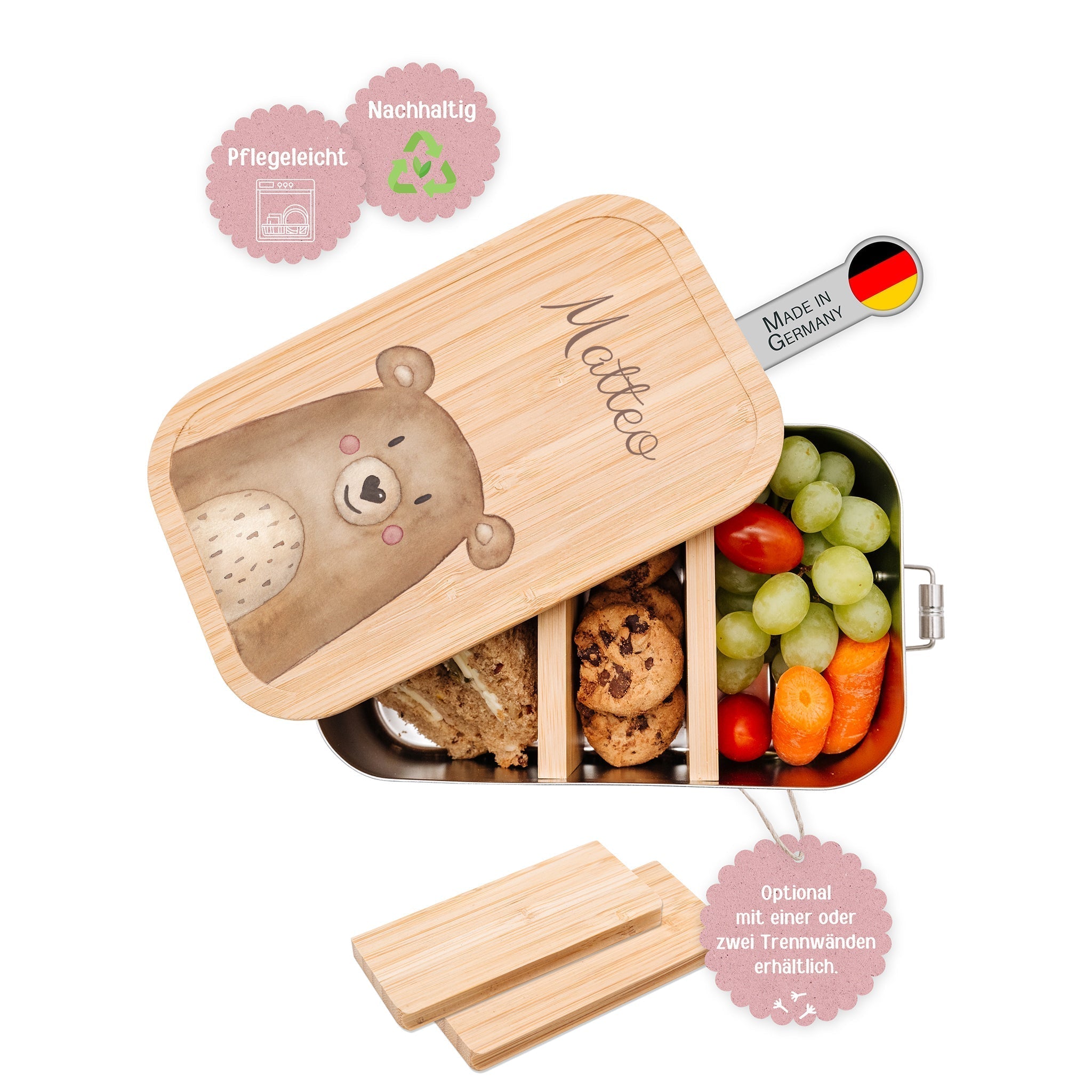 Brotdose Edelstahl personalisiert - Tier groß Aquarell - wunderwunsch