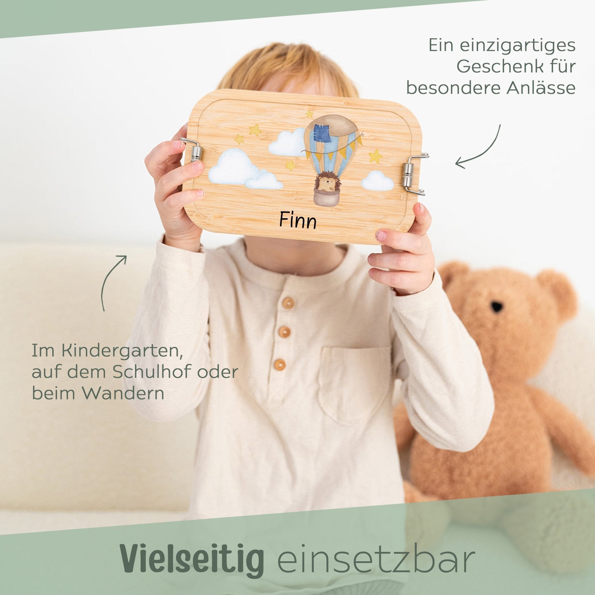 Brotdose Edelstahl personalisiert - Tier im Ballon Aquarell - wunderwunsch