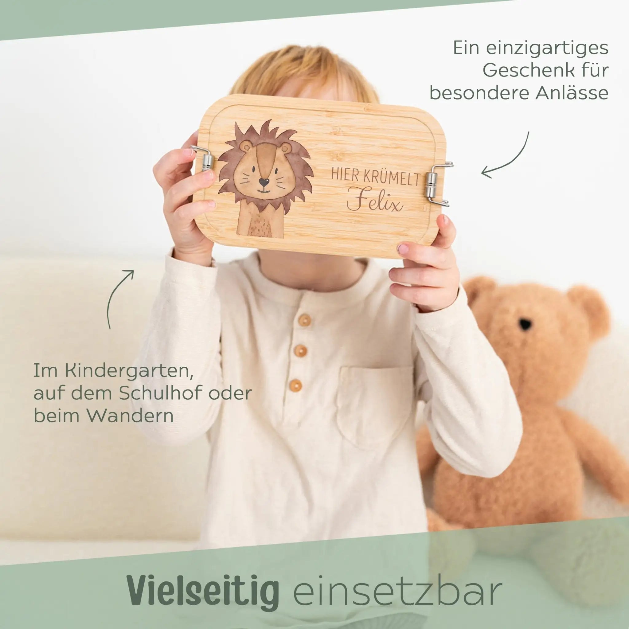 Brotdose Edelstahl personalisiert - Tier links Aquarell - wunderwunsch