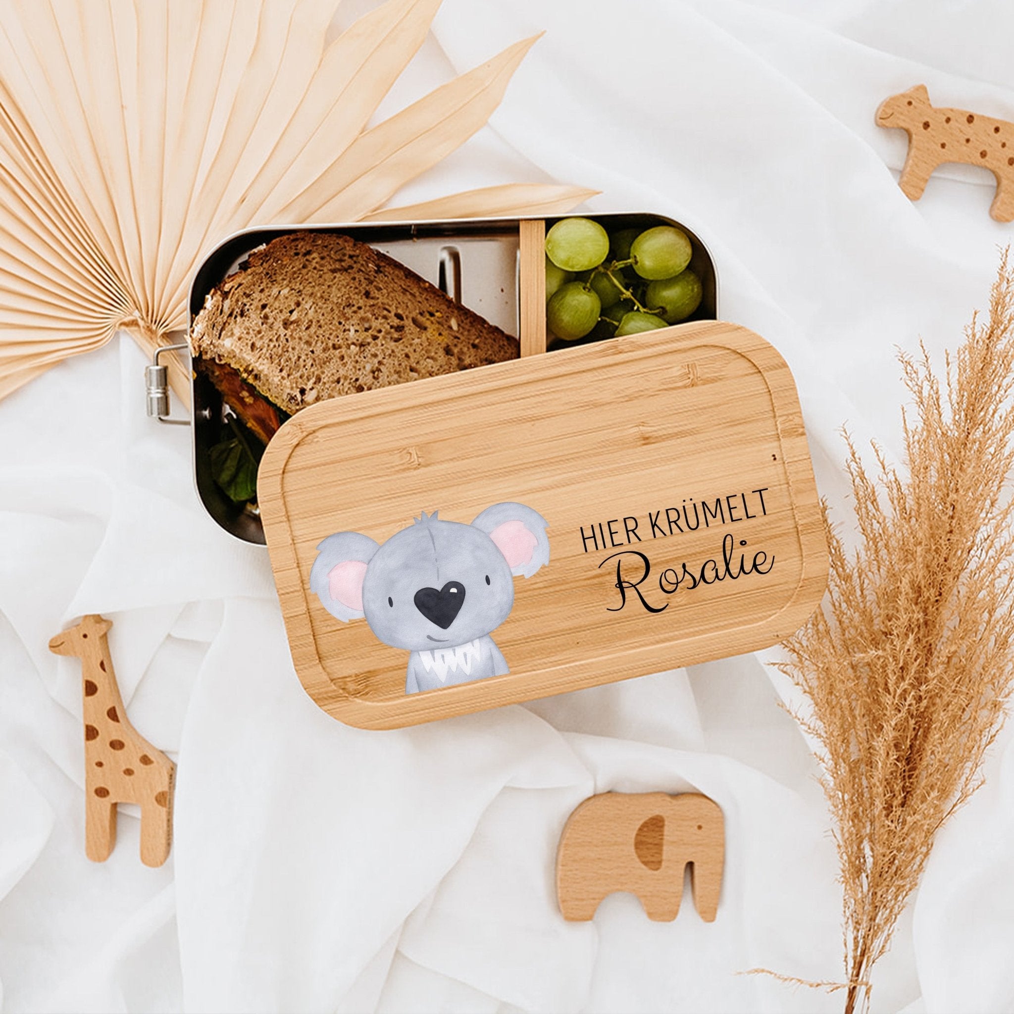 Brotdose Edelstahl personalisiert - Tier links Aquarell - wunderwunsch