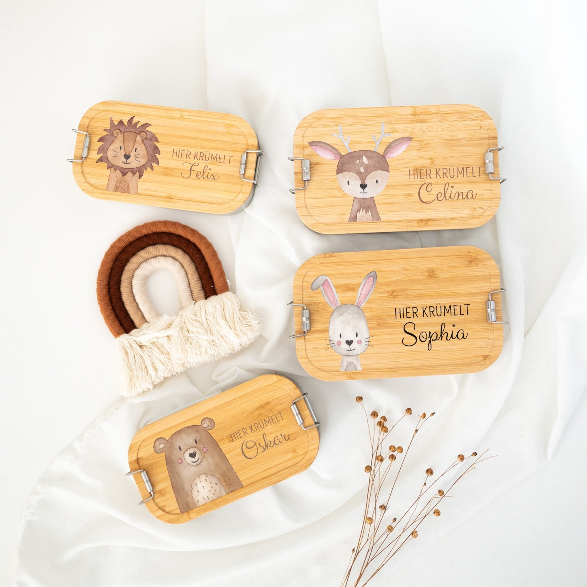 Brotdose Edelstahl personalisiert - Tier links Aquarell - wunderwunsch