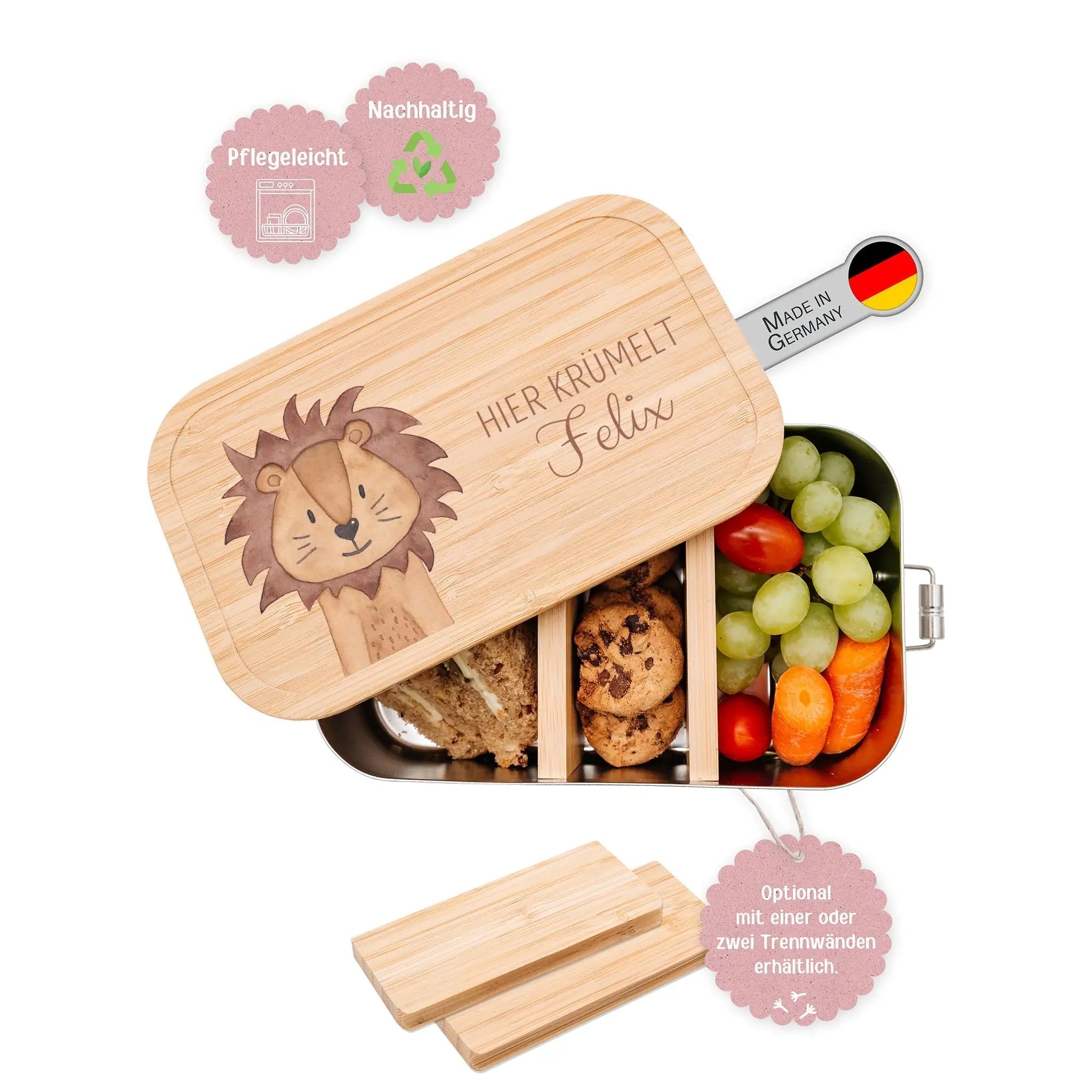 Brotdose Edelstahl personalisiert - Tier links Aquarell - wunderwunsch