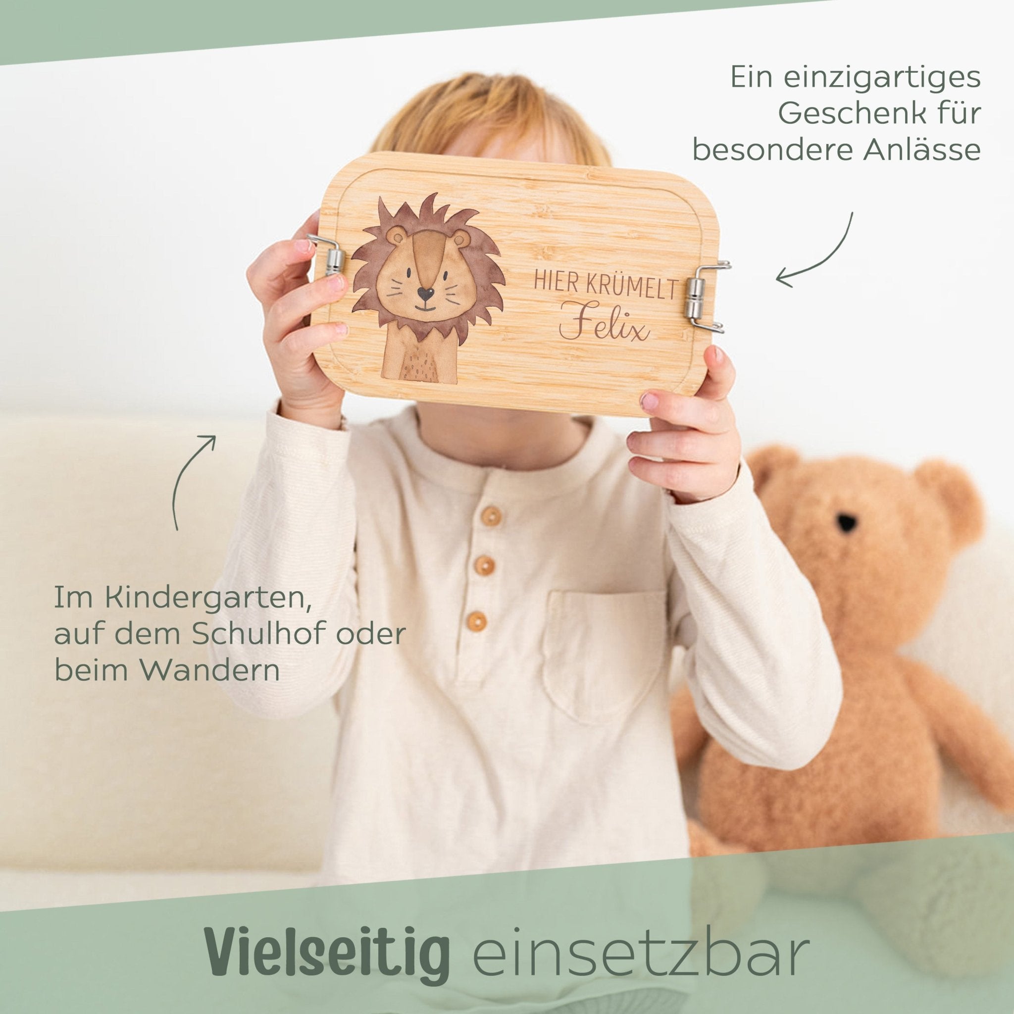 Brotdose Edelstahl personalisiert - Tier links Aquarell - wunderwunsch