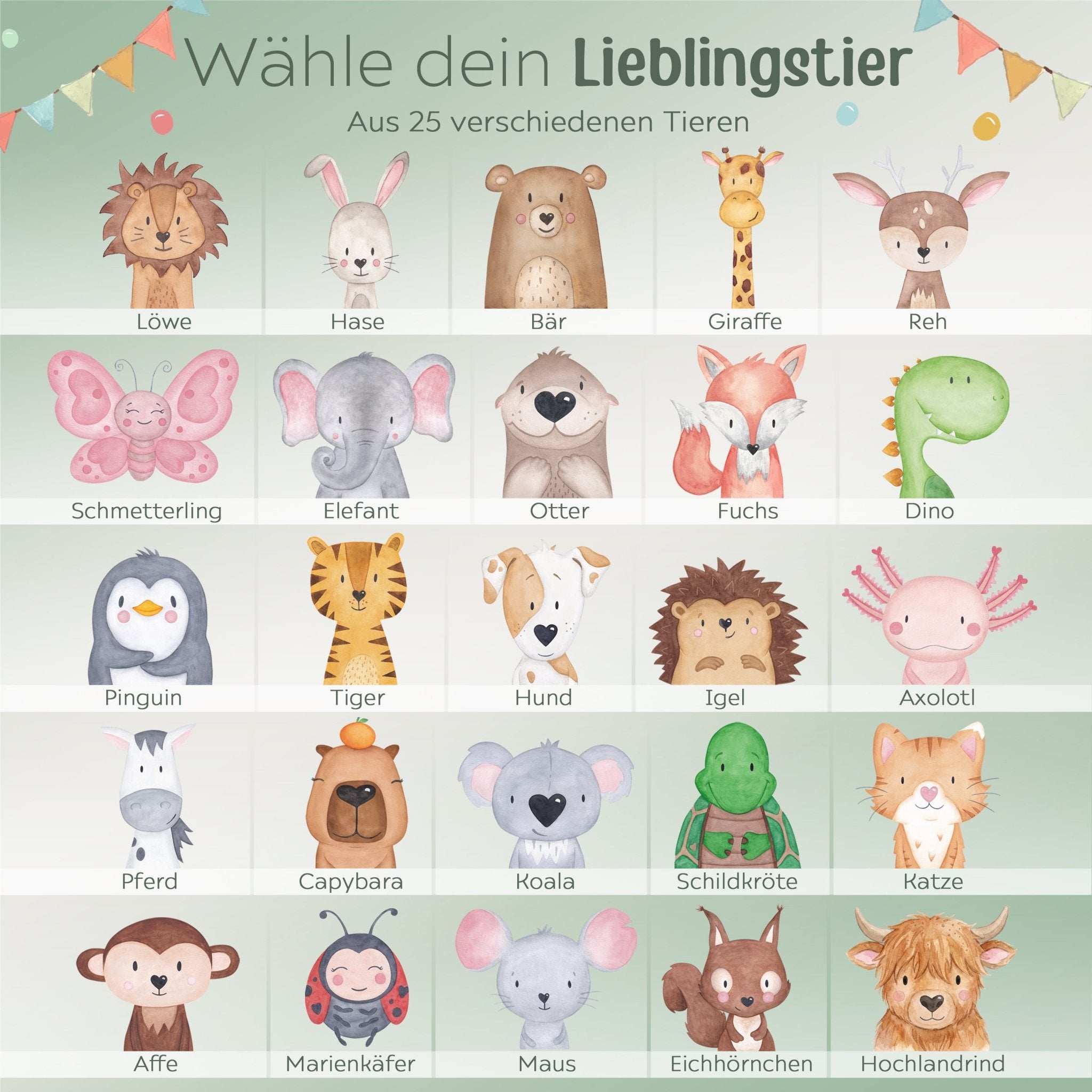 Brotdose Edelstahl personalisiert - Tier links Girlande Aquarell - wunderwunsch
