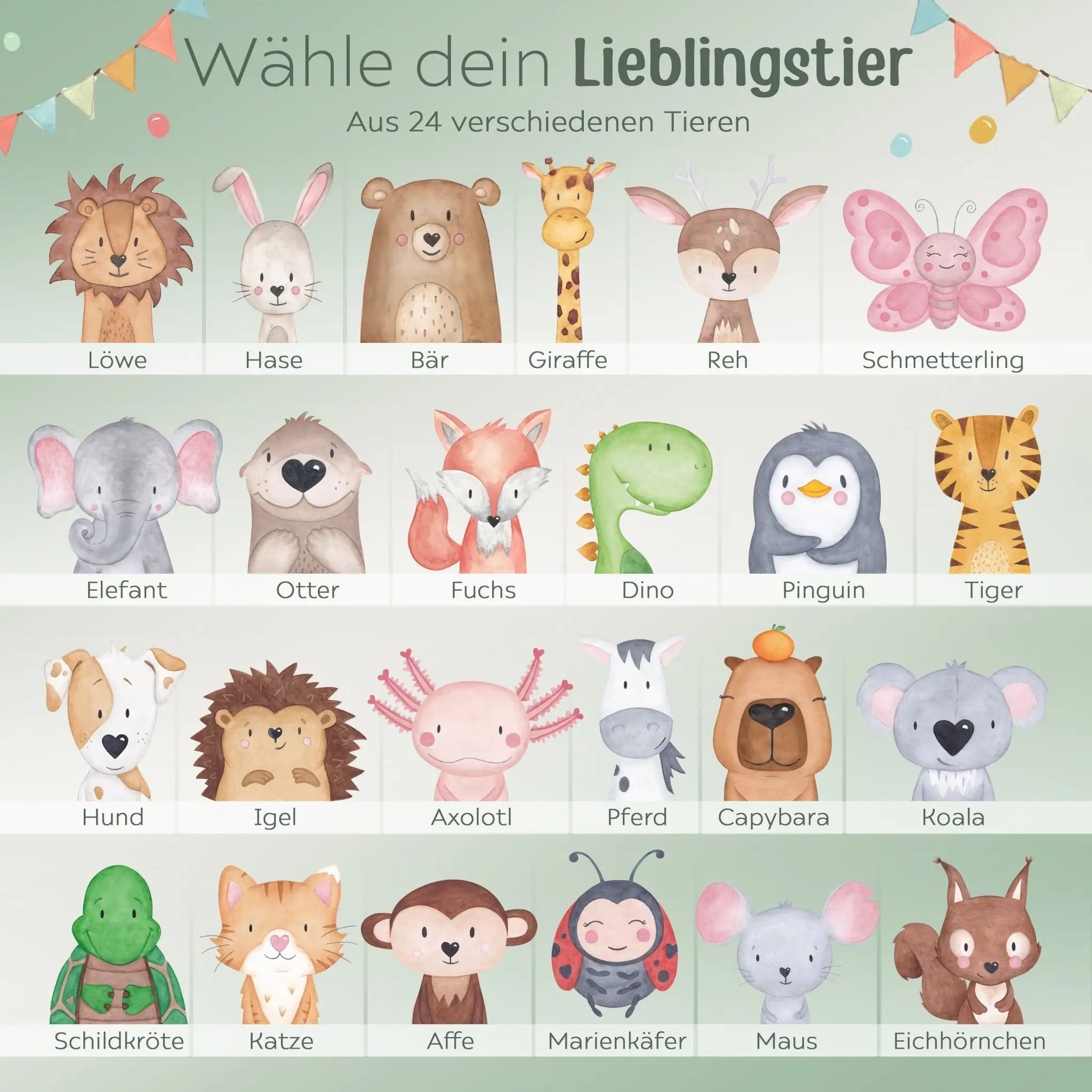Brotdose Edelstahl personalisiert - Tier links Girlande Aquarell - wunderwunsch