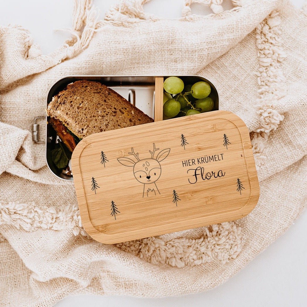 Brotdose Edelstahl personalisiert - Tier Wald Gravur - wunderwunsch
