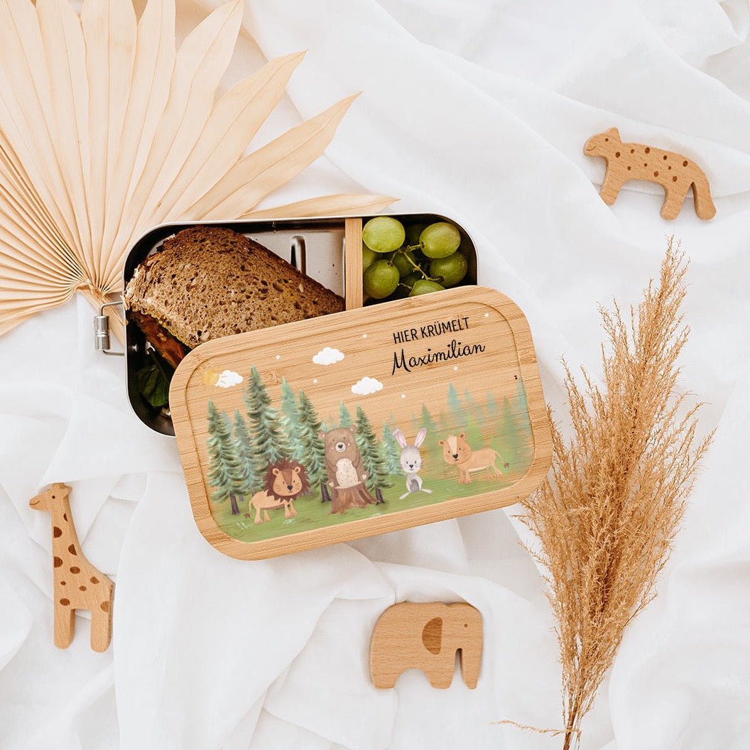 Brotdose Edelstahl personalisiert - Tiere Nadelwald Aquarell - wunderwunsch