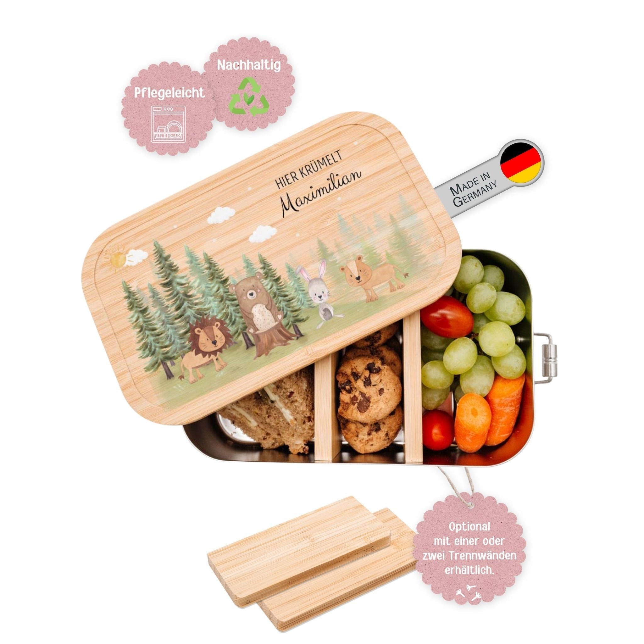 Brotdose Edelstahl personalisiert - Tiere Nadelwald Aquarell - wunderwunsch