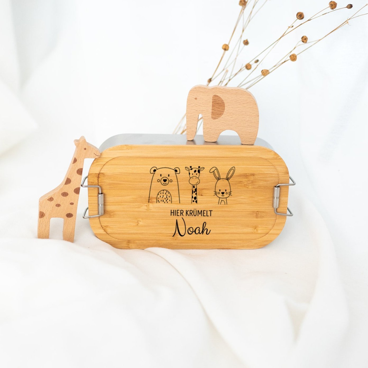 Brotdose Edelstahl personalisiert - Tiere Trio Gravur - wunderwunsch