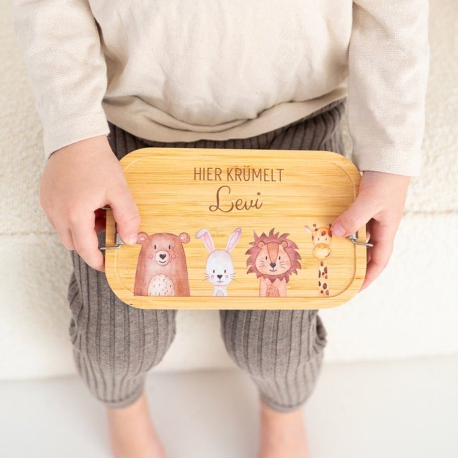 Brotdose Edelstahl personalisiert - Tiere unten Aquarell - wunderwunsch