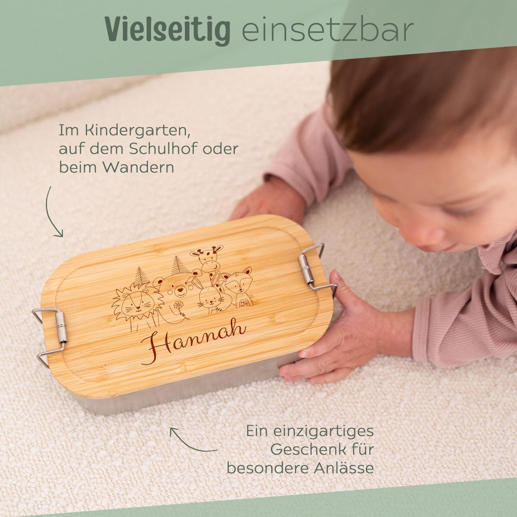 Brotdose Edelstahl personalisiert - Tierfamilie Blume Gravur - wunderwunsch