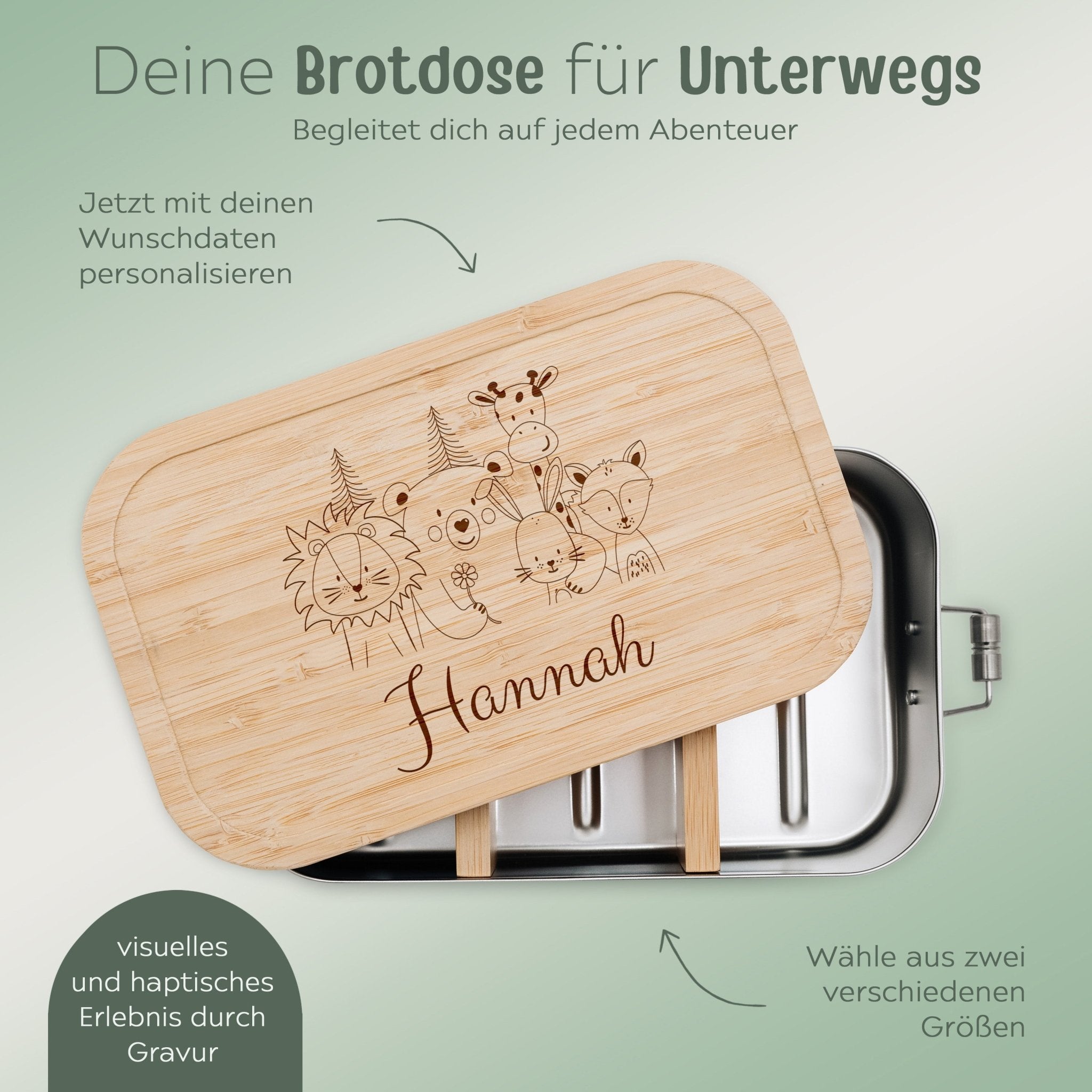 Brotdose Edelstahl personalisiert - Tierfamilie Blume Gravur - wunderwunsch