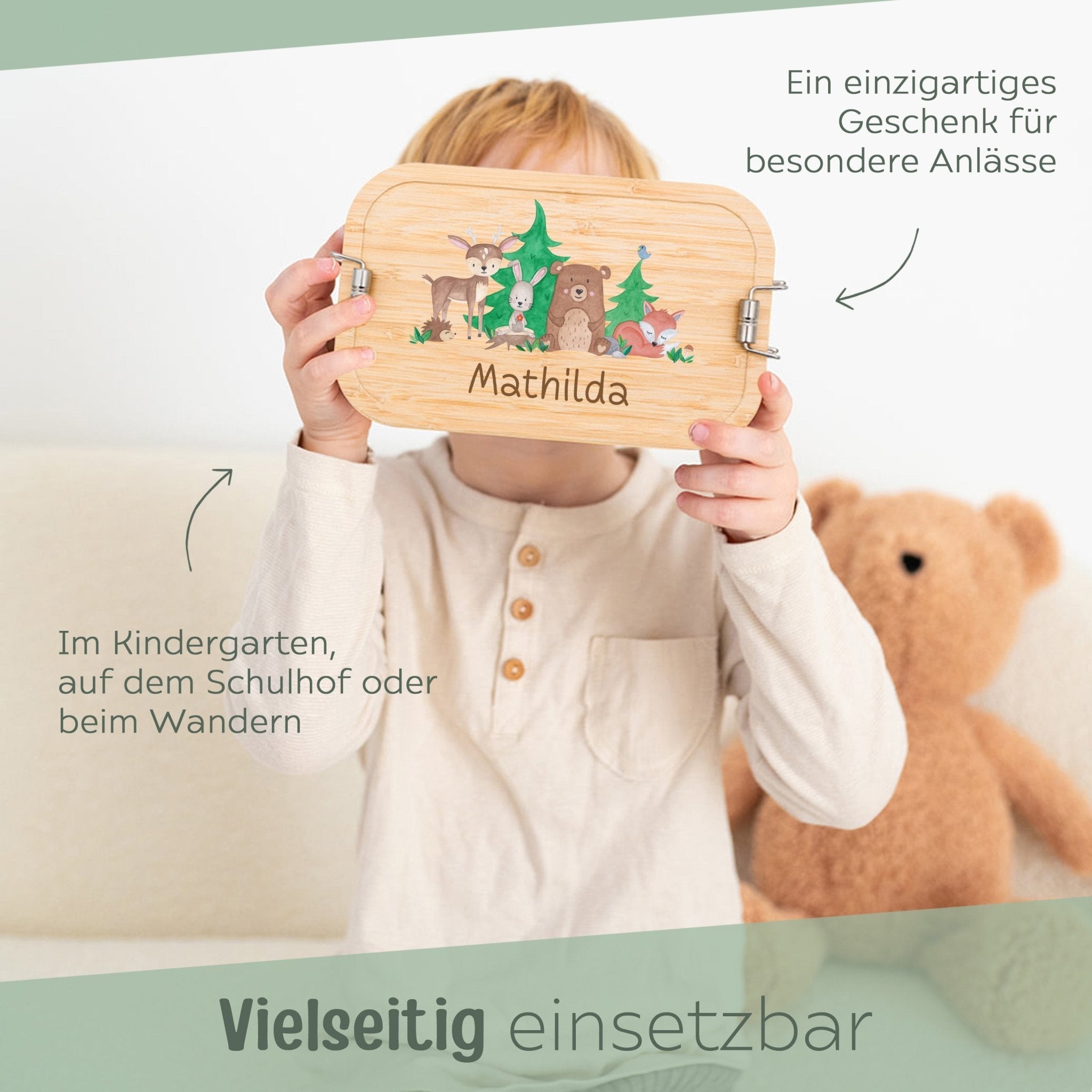 Brotdose Edelstahl personalisiert - Waldfreunde Aquarell - wunderwunsch