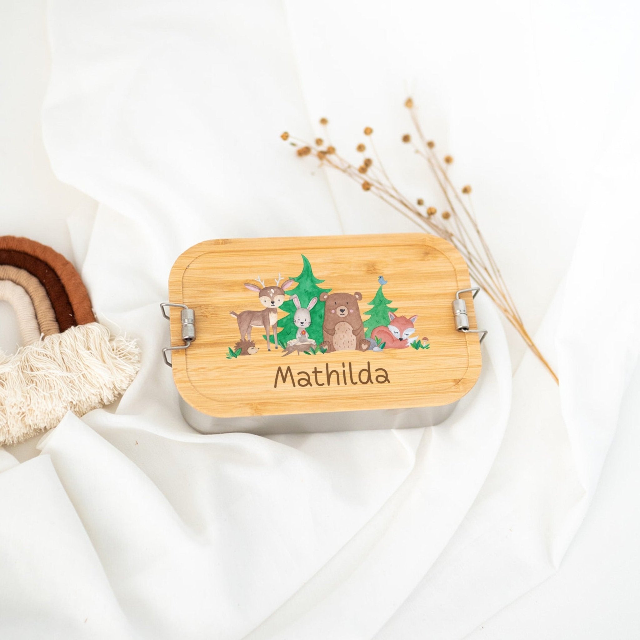 Brotdose Edelstahl personalisiert - Waldfreunde Aquarell - wunderwunsch