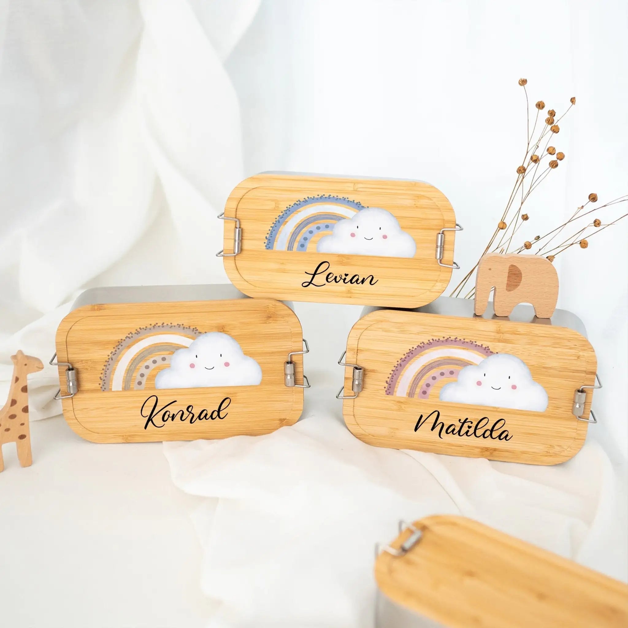 Brotdose Edelstahl personalisiert - Wolke Regenbogen Aquarell - wunderwunsch