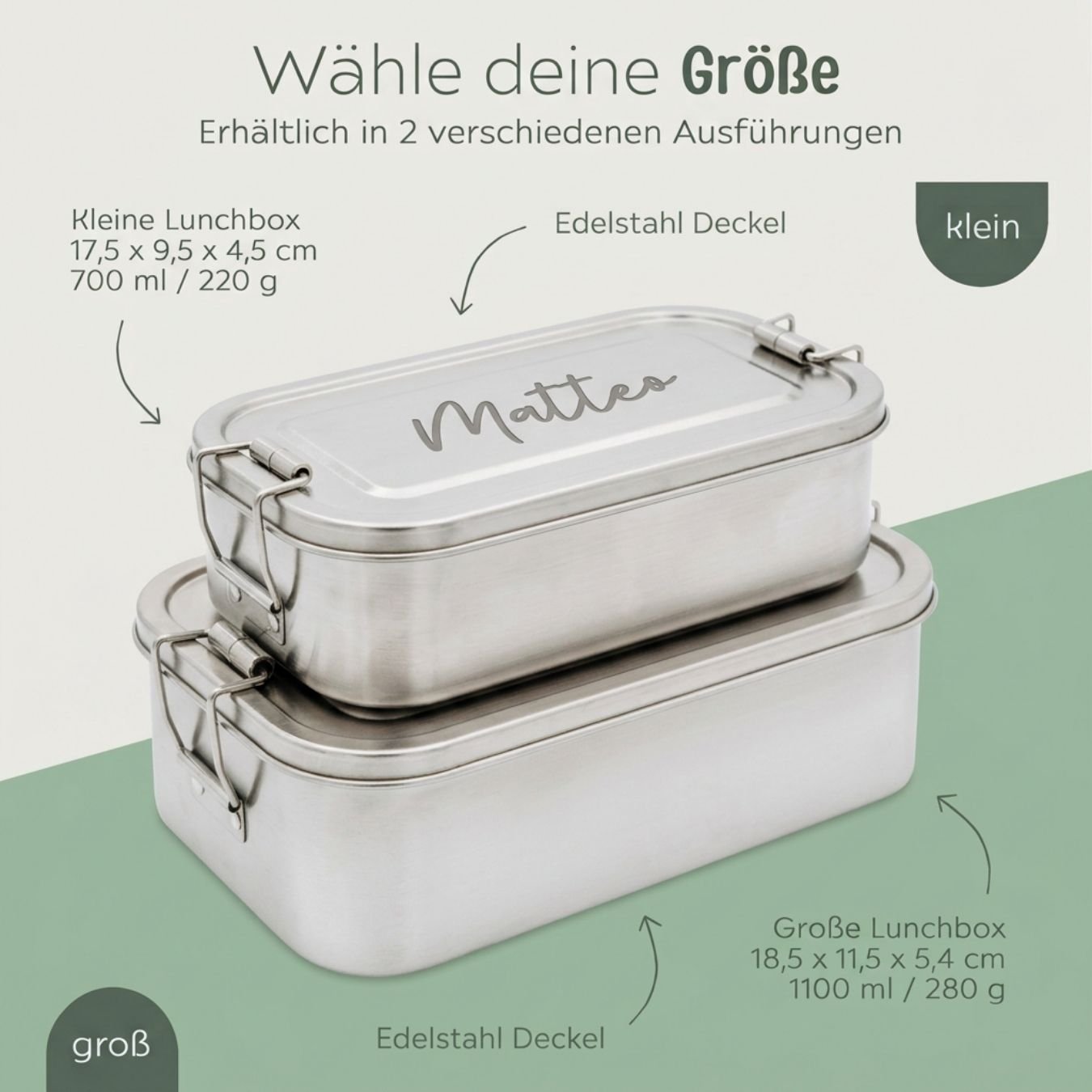 Brotdose Volledelstahl silber personalisiert - Name Gravur - wunderwunsch