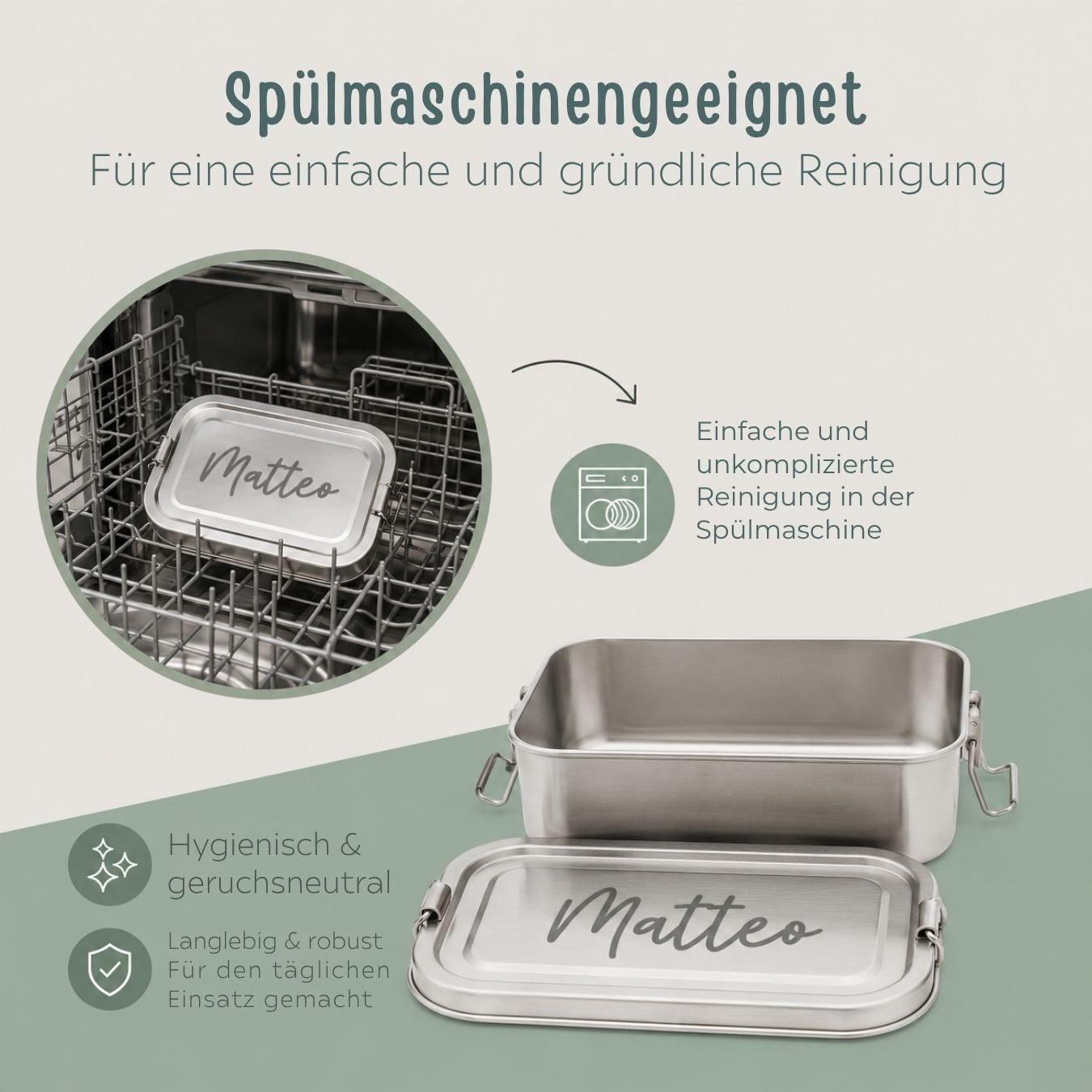 Brotdose Volledelstahl silber personalisiert - Name Gravur - wunderwunsch