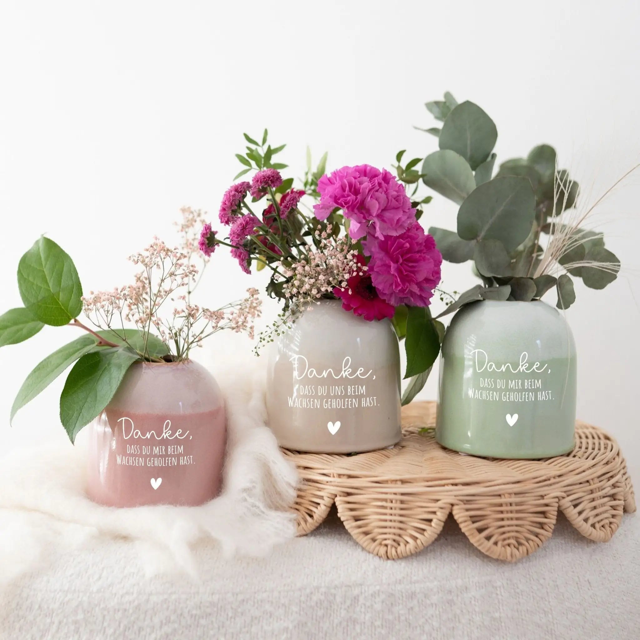 Bunte Vase aus Keramik - Danke, dass du beim wachsen geholfen hast - wunderwunsch