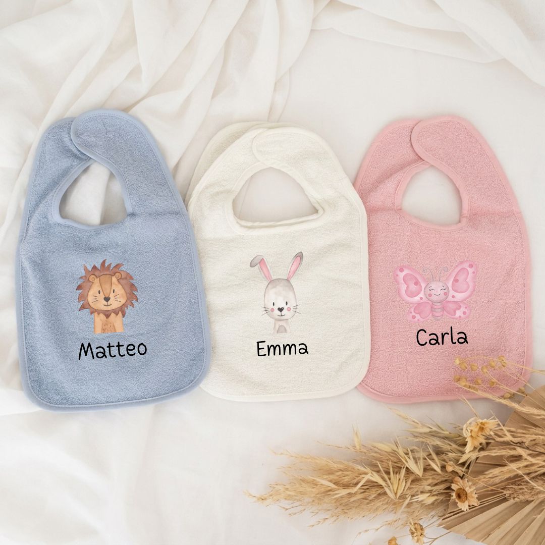 Buntes Lätzchen aus Baumwolle "Tier" personalisiert - wunderwunsch