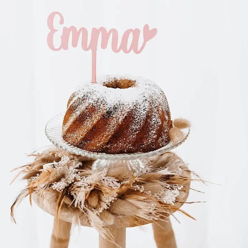 Caketopper aus Holz und Acryl - Name mit Herz - wunderwunsch
