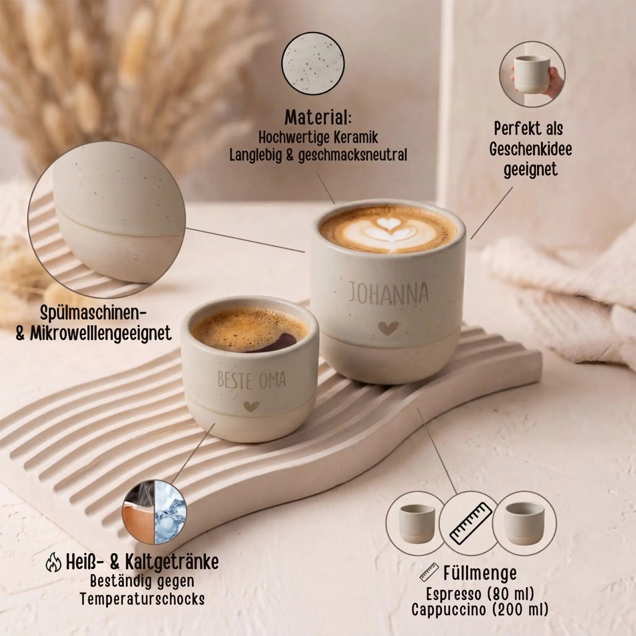 Cappucino oder Espresso Keramik Becher personalisiert - wunderwunsch