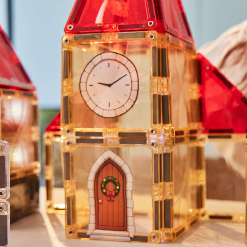 CLEVERCLIXX Adventskalender Weihnachtsdorf Magnetbausteine mit Licht, 46 Teile - wunderwunsch