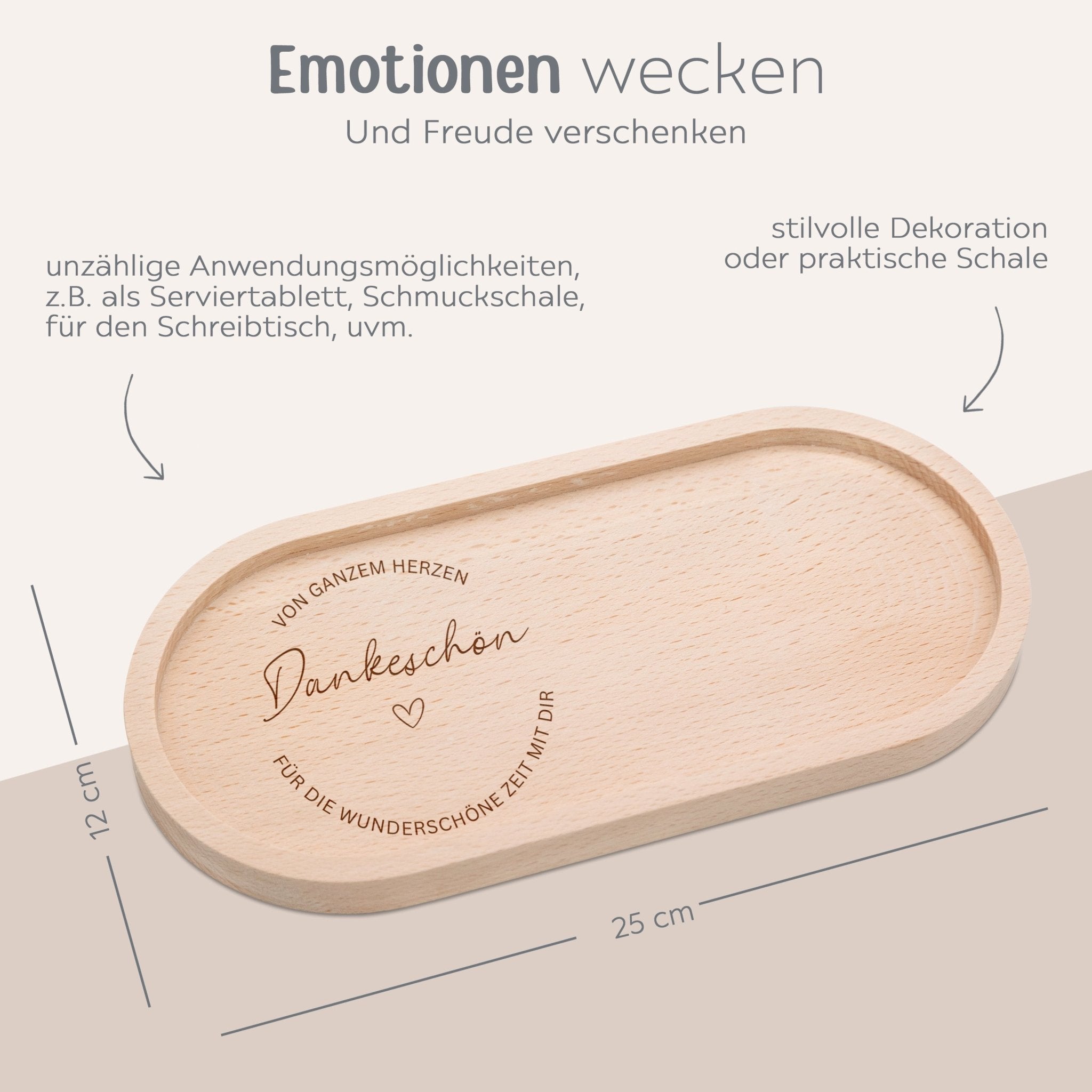 Deko Serviertablett aus Holz - Dankeschön von Herzen - wunderwunsch