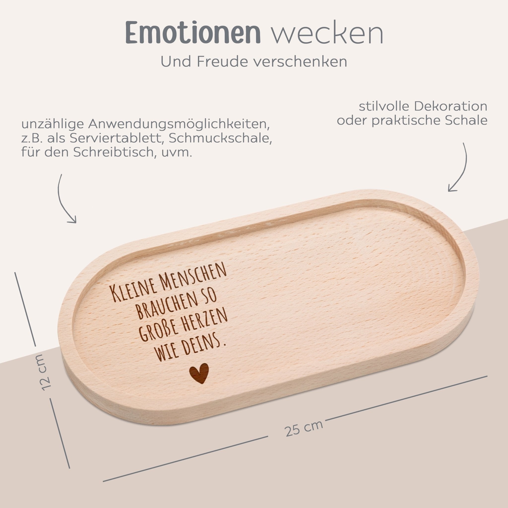 Deko Serviertablett aus Holz - Kleine Menschen große Herzen - wunderwunsch