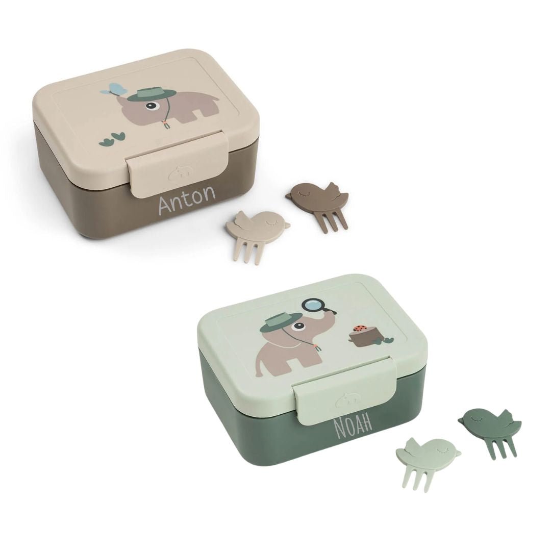 DONEBYDEER Snackbox klein mit Snack Gabeln personalisiert - Tiny Trails - wunderwunsch