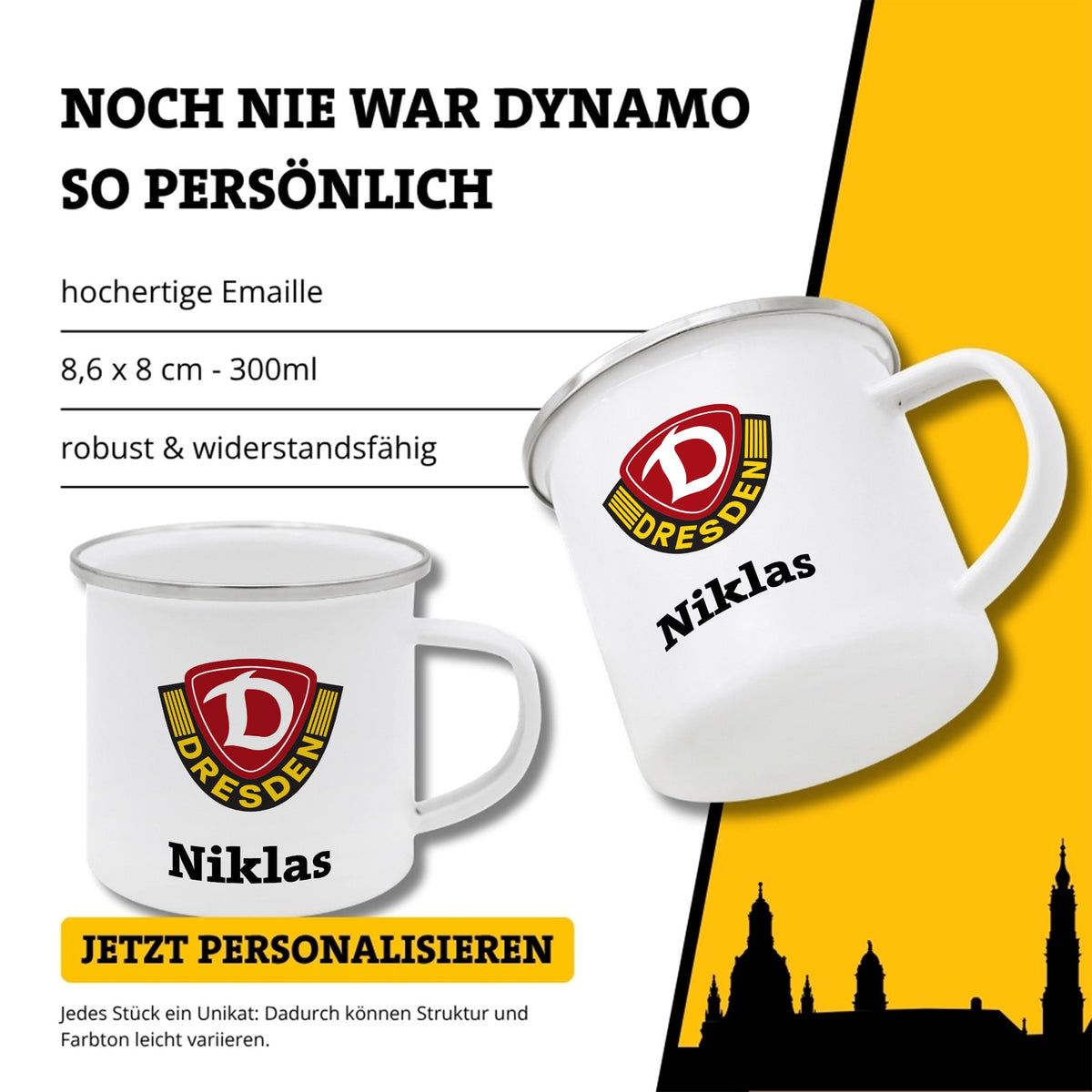 DYNAMO Emaille Tasse Wappen personalisiert - wunderwunsch