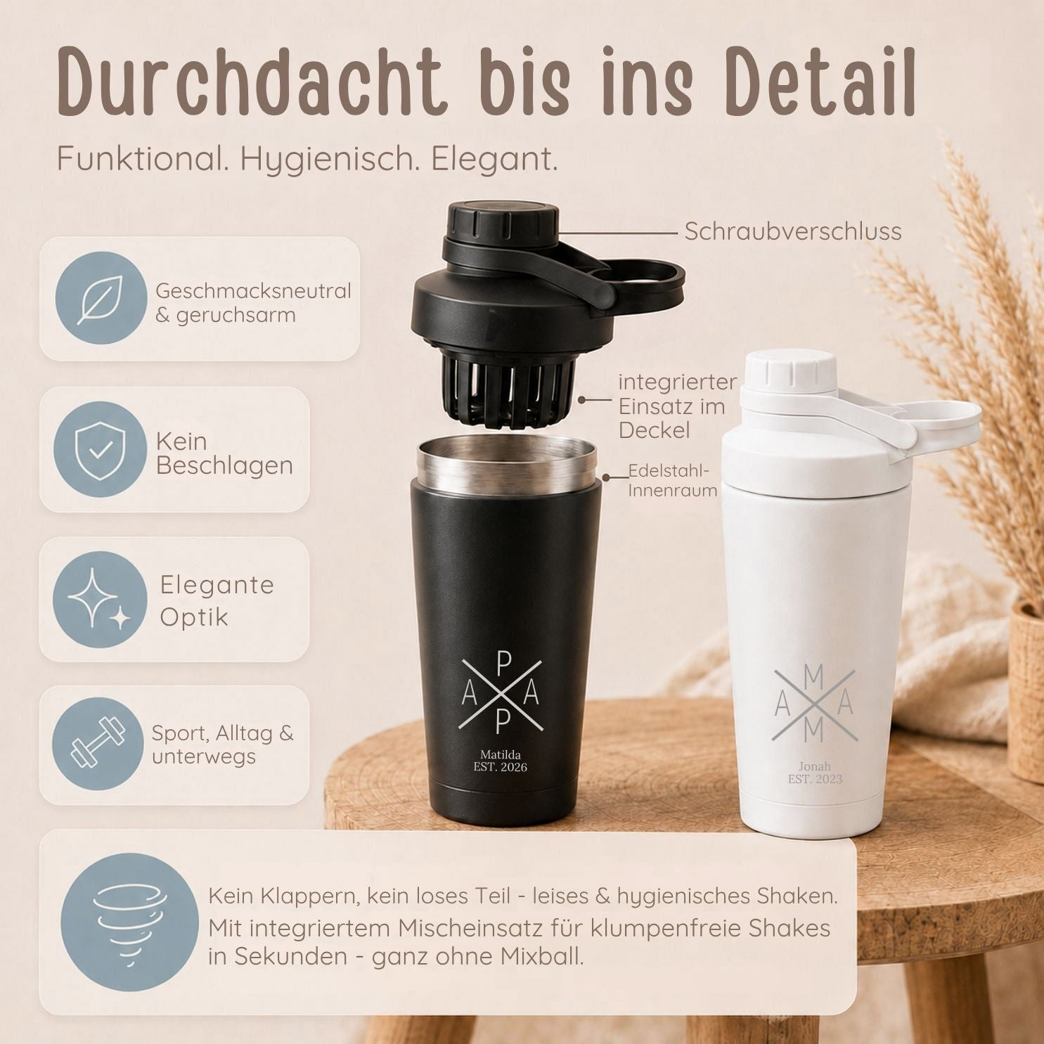 Edelstahl Shaker 700ml personalisiert - Mama/Papa - wunderwunsch
