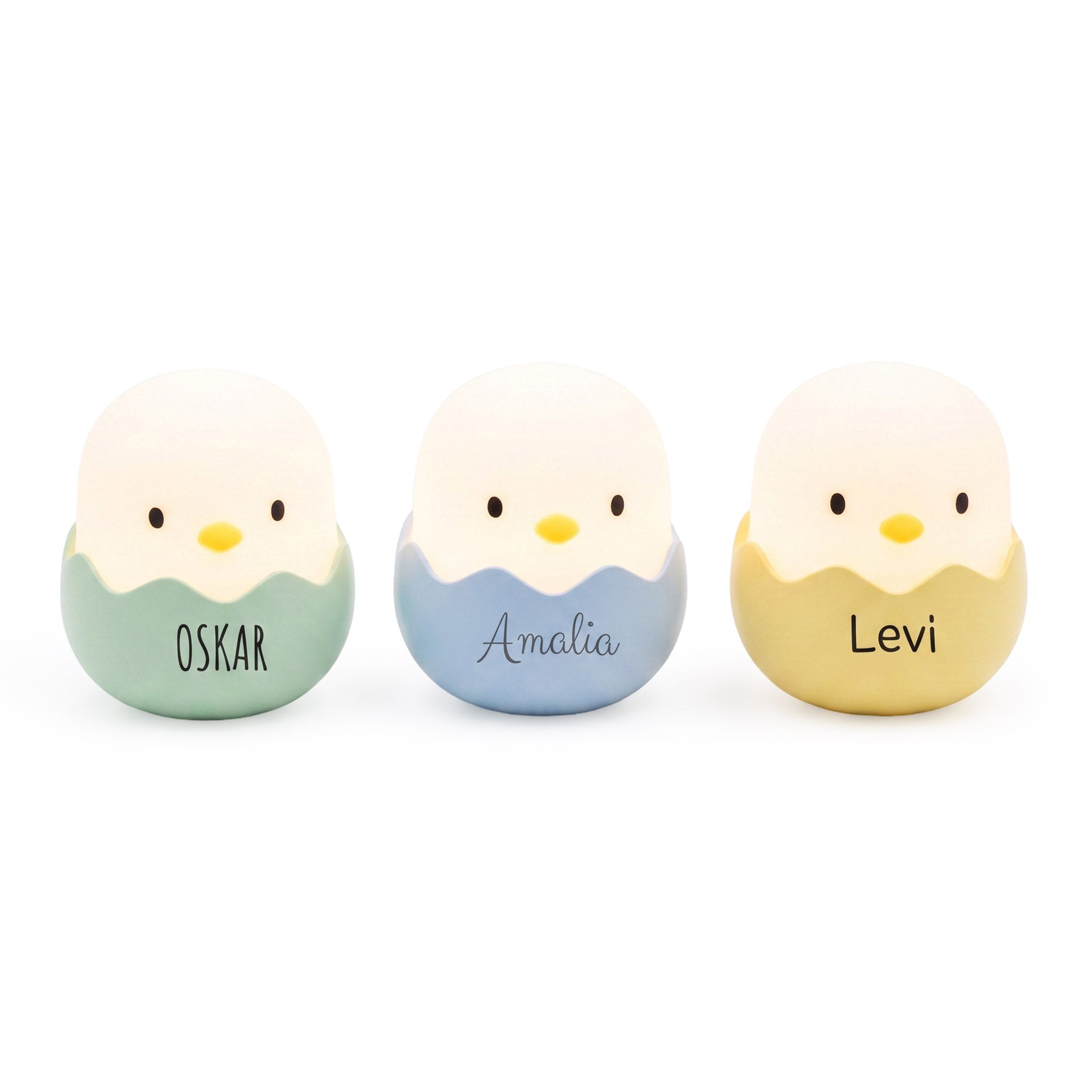 EGGY EGG Baby Küken Nachtlicht personalisiert - blau, gelb oder grün - wunderwunsch