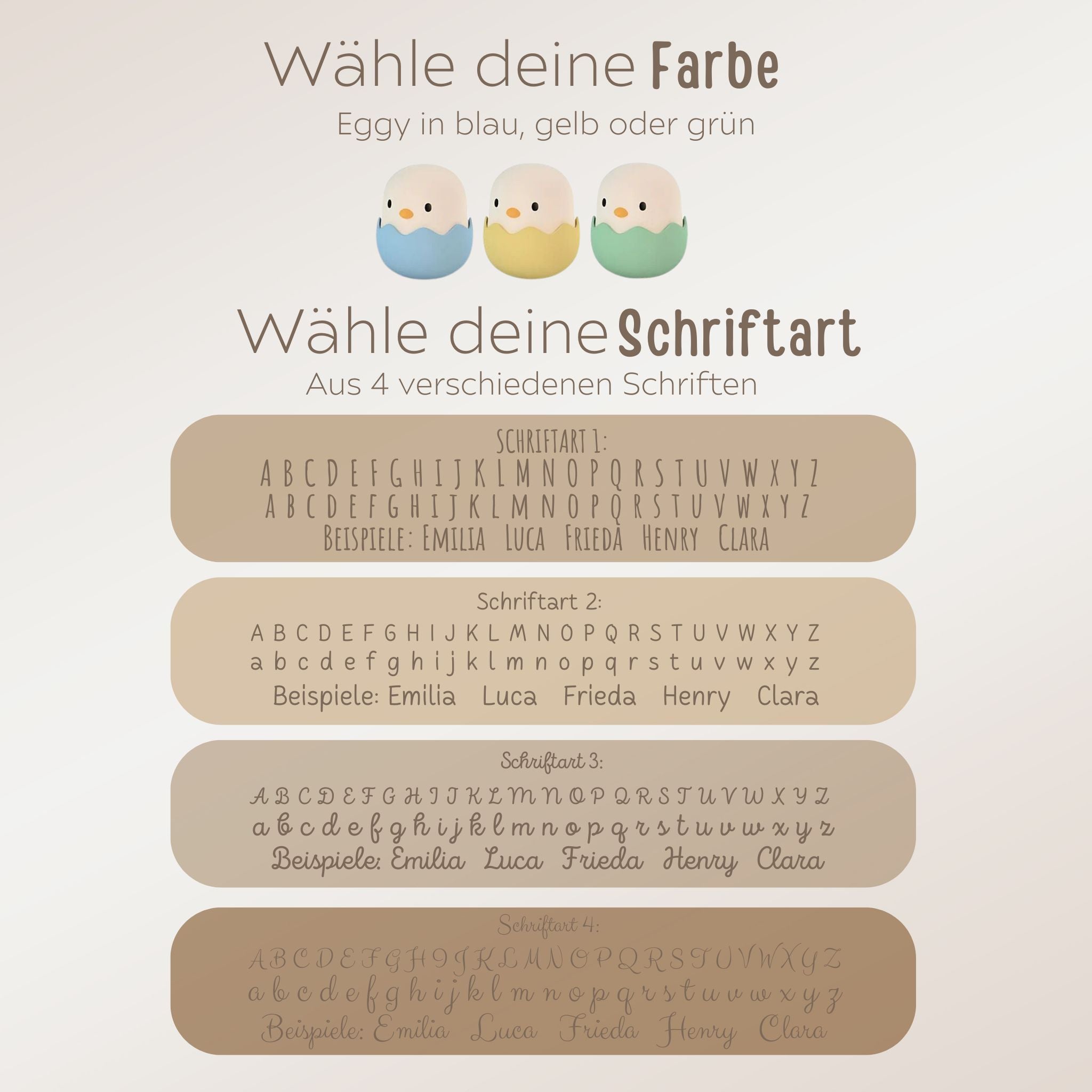 EGGY EGG Baby Küken Nachtlicht personalisiert - blau, gelb oder grün - wunderwunsch