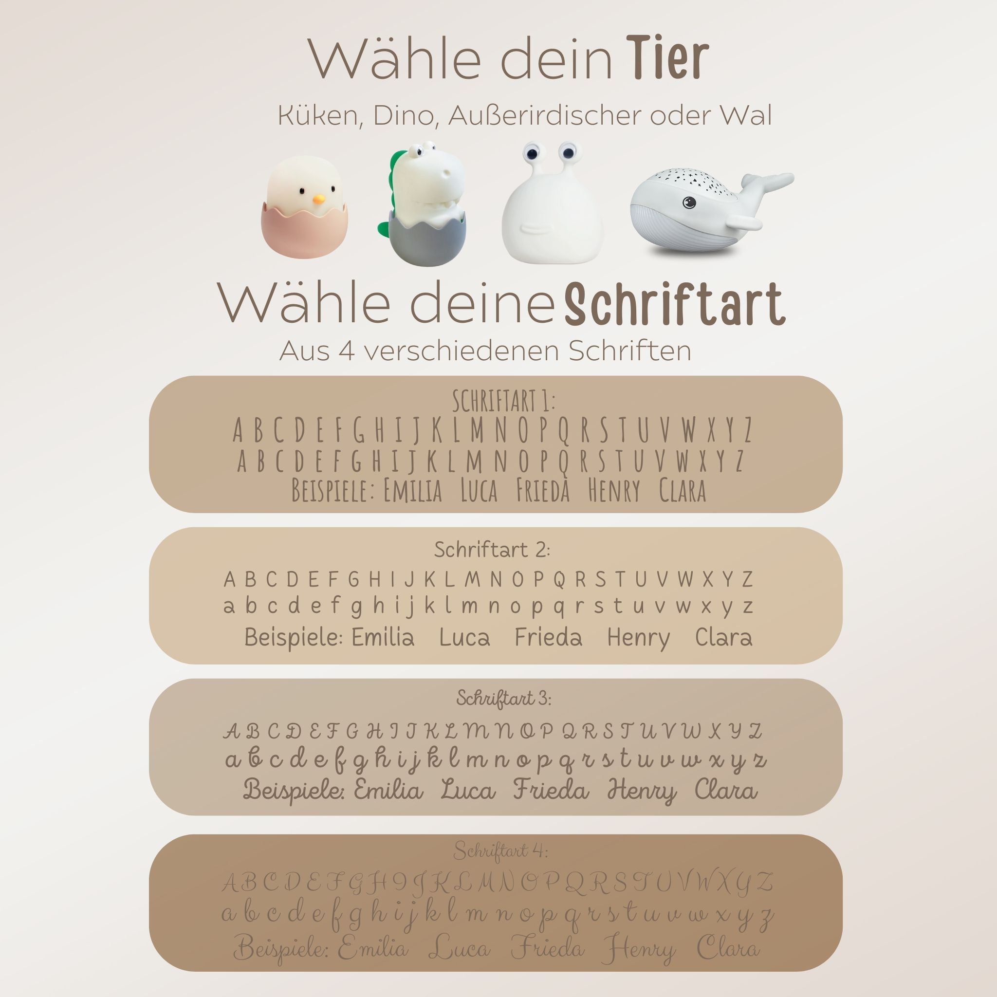 EGGY EGG Nachtlicht personalisiert - Wal, Dino, Küken oder Außerirdischer - wunderwunsch