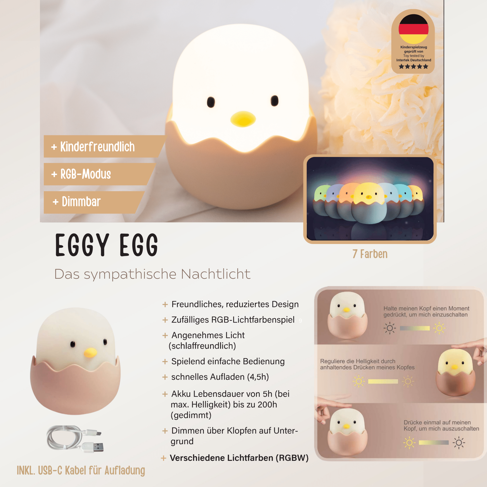 EGGY EGG Nachtlicht personalisiert - Wal, Dino, Küken oder Außerirdischer - wunderwunsch