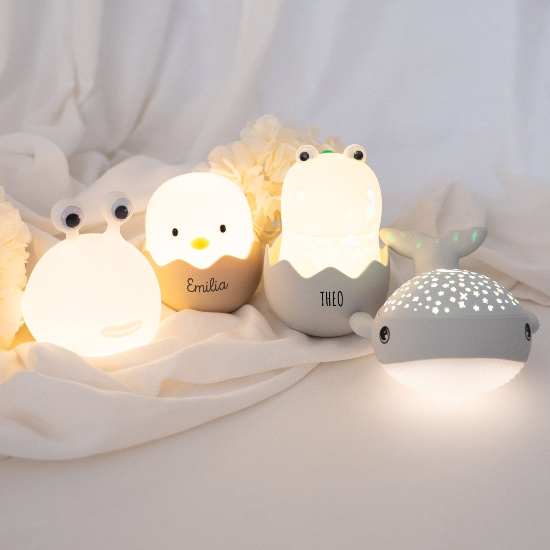 EGGY EGG Nachtlicht personalisiert - Wal, Dino, Küken oder Außerirdischer - wunderwunsch