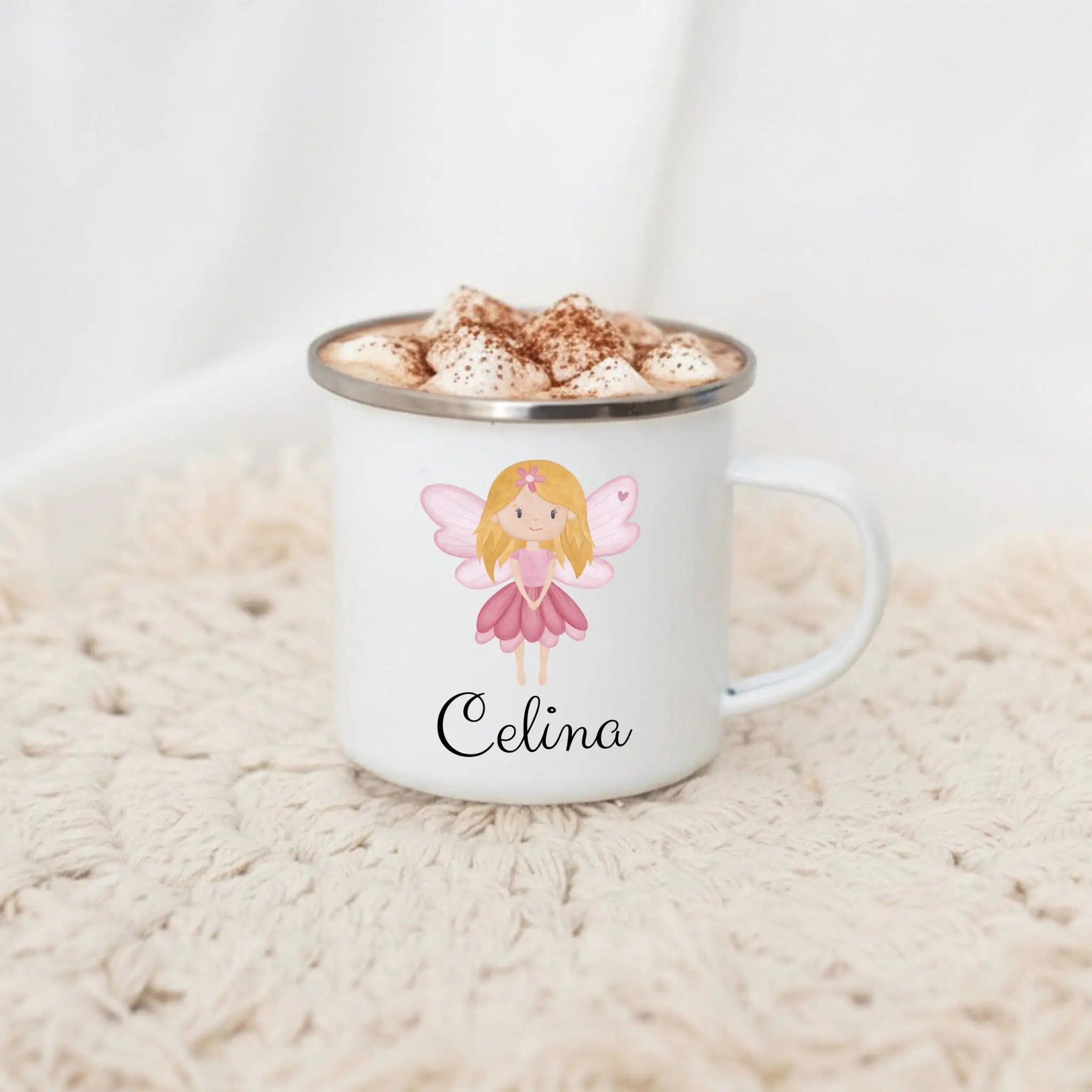 Emaille Kindertasse personalisiert - Fee Aquarell - wunderwunsch
