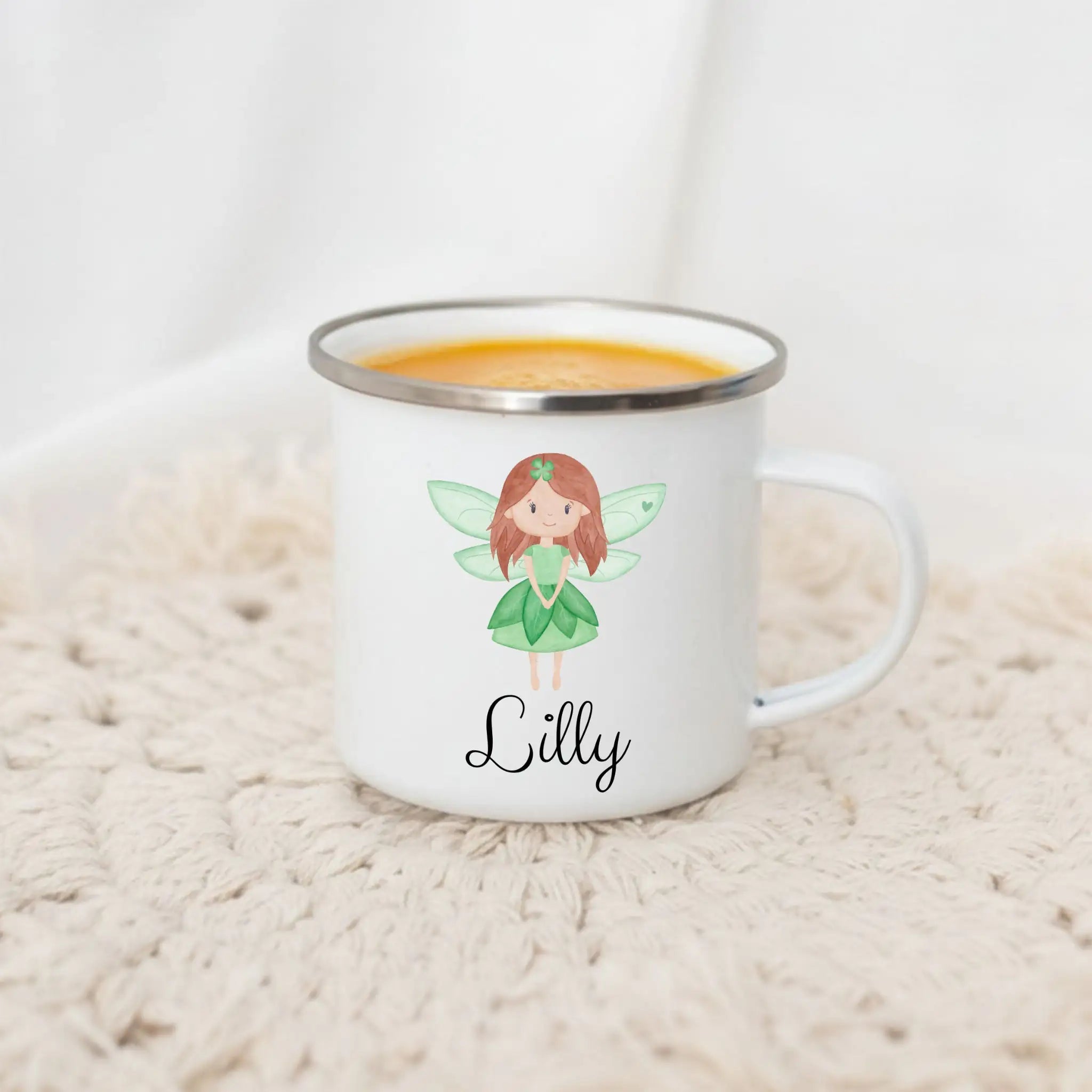 Emaille Kindertasse personalisiert - Fee Aquarell - wunderwunsch