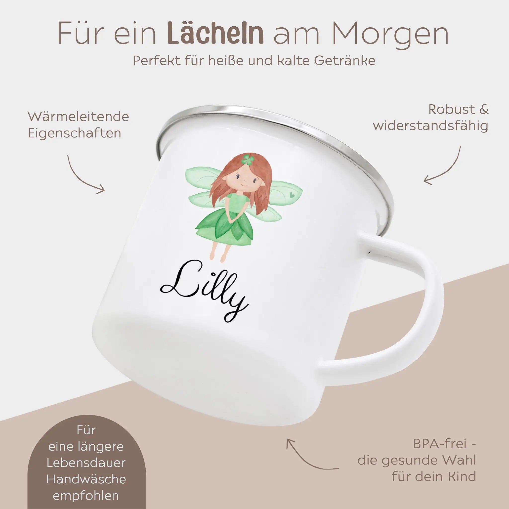 Emaille Kindertasse personalisiert - Fee Aquarell - wunderwunsch