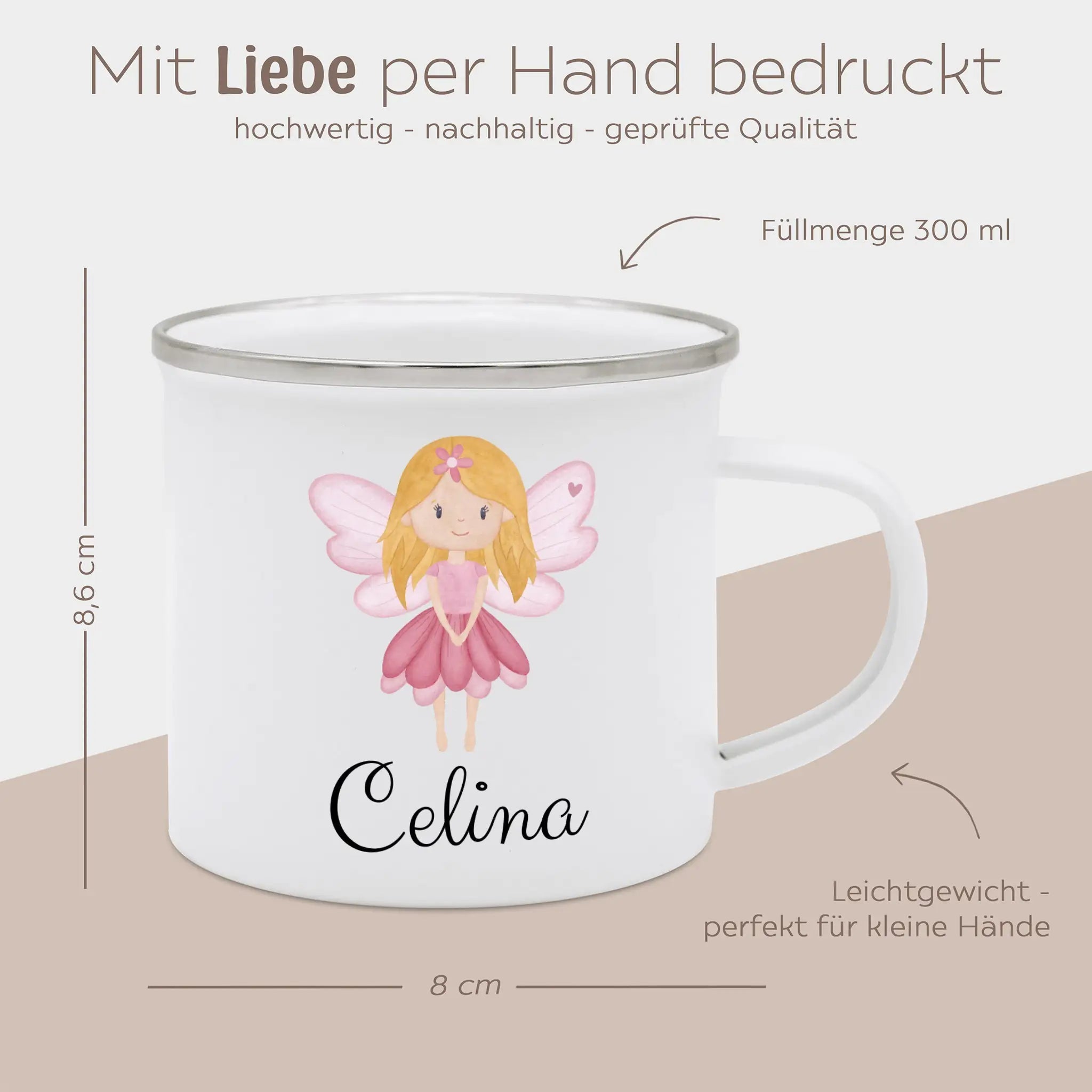 Emaille Kindertasse personalisiert - Fee Aquarell - wunderwunsch
