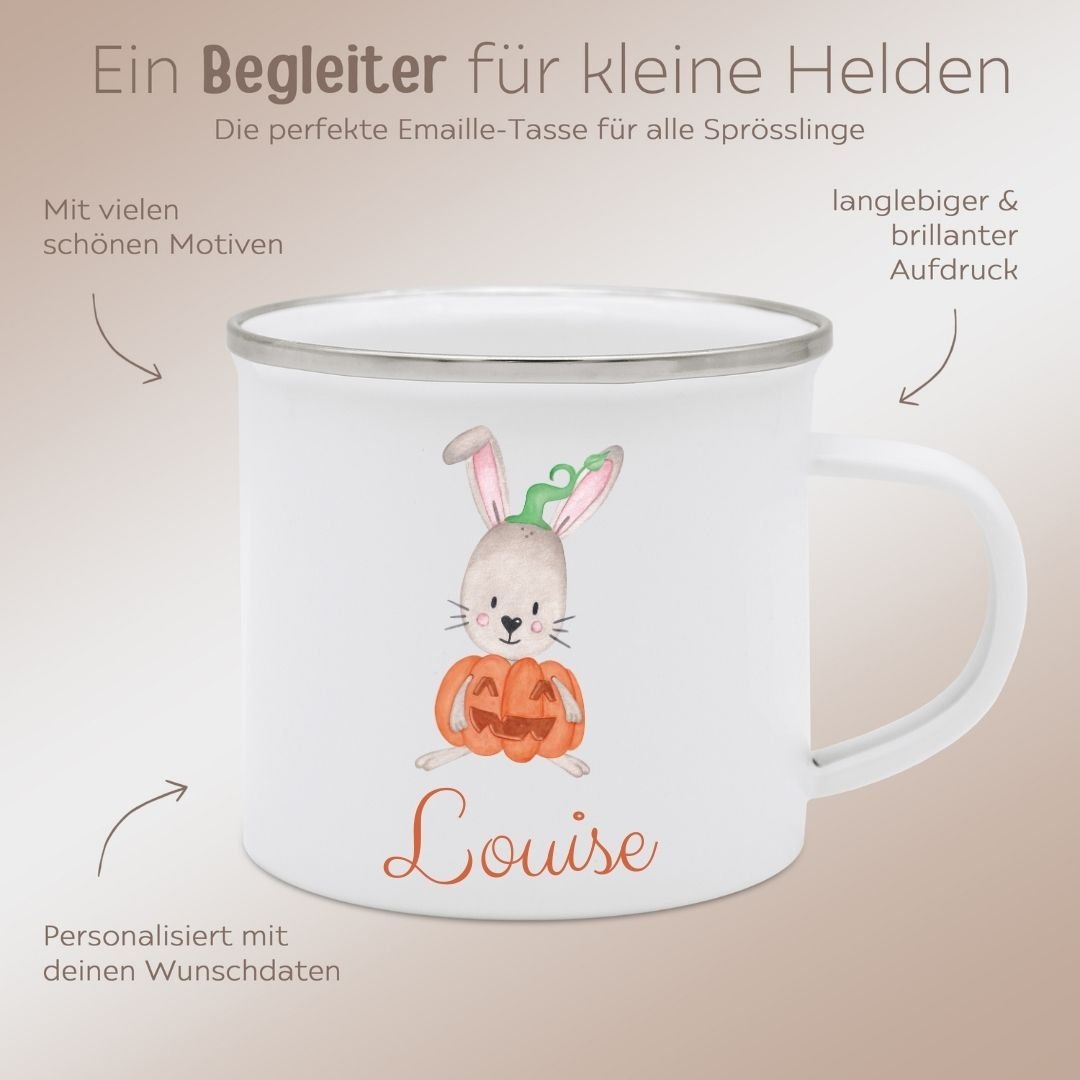 Emaille Kindertasse personalisiert - Halloween Aquarell - wunderwunsch